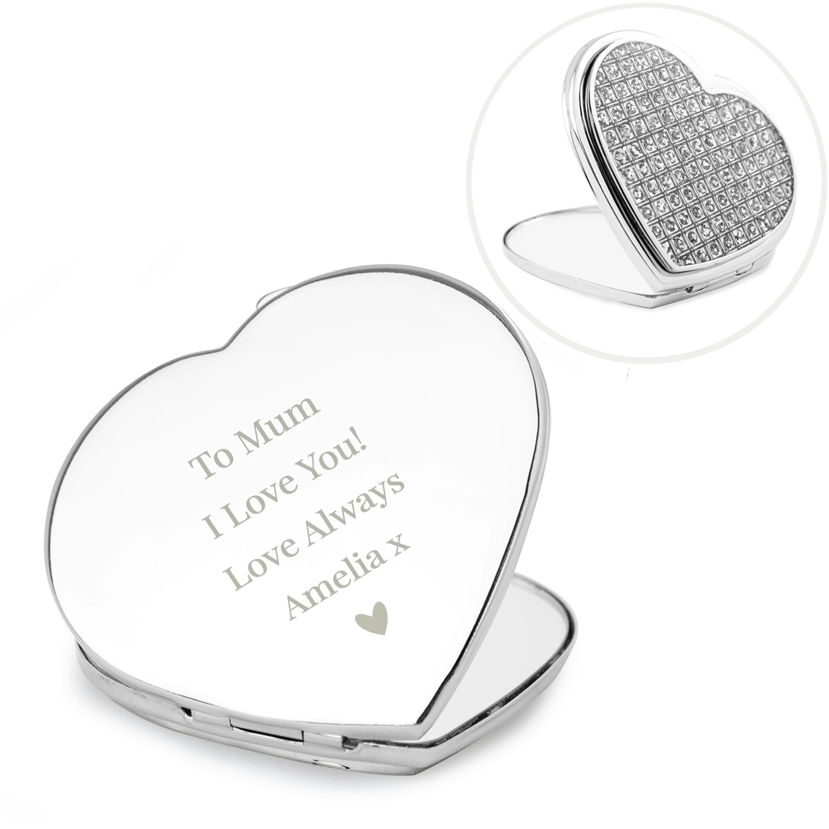 Personalised Memento Company Personalised Diamante Heart Compact Mirror