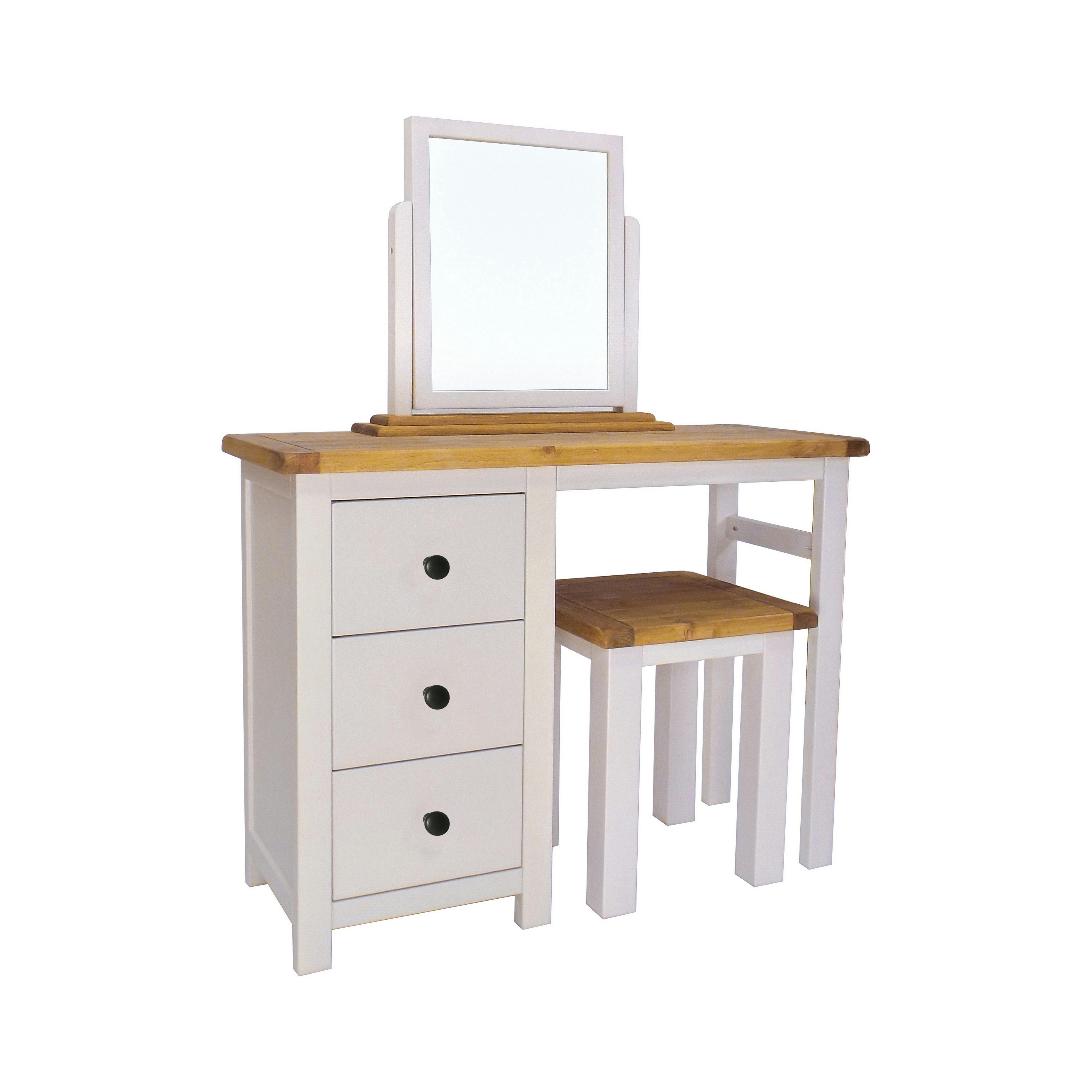 Rackhams Light/Grey Argenta 3 Drawer Dressing Table Set Brass Knob