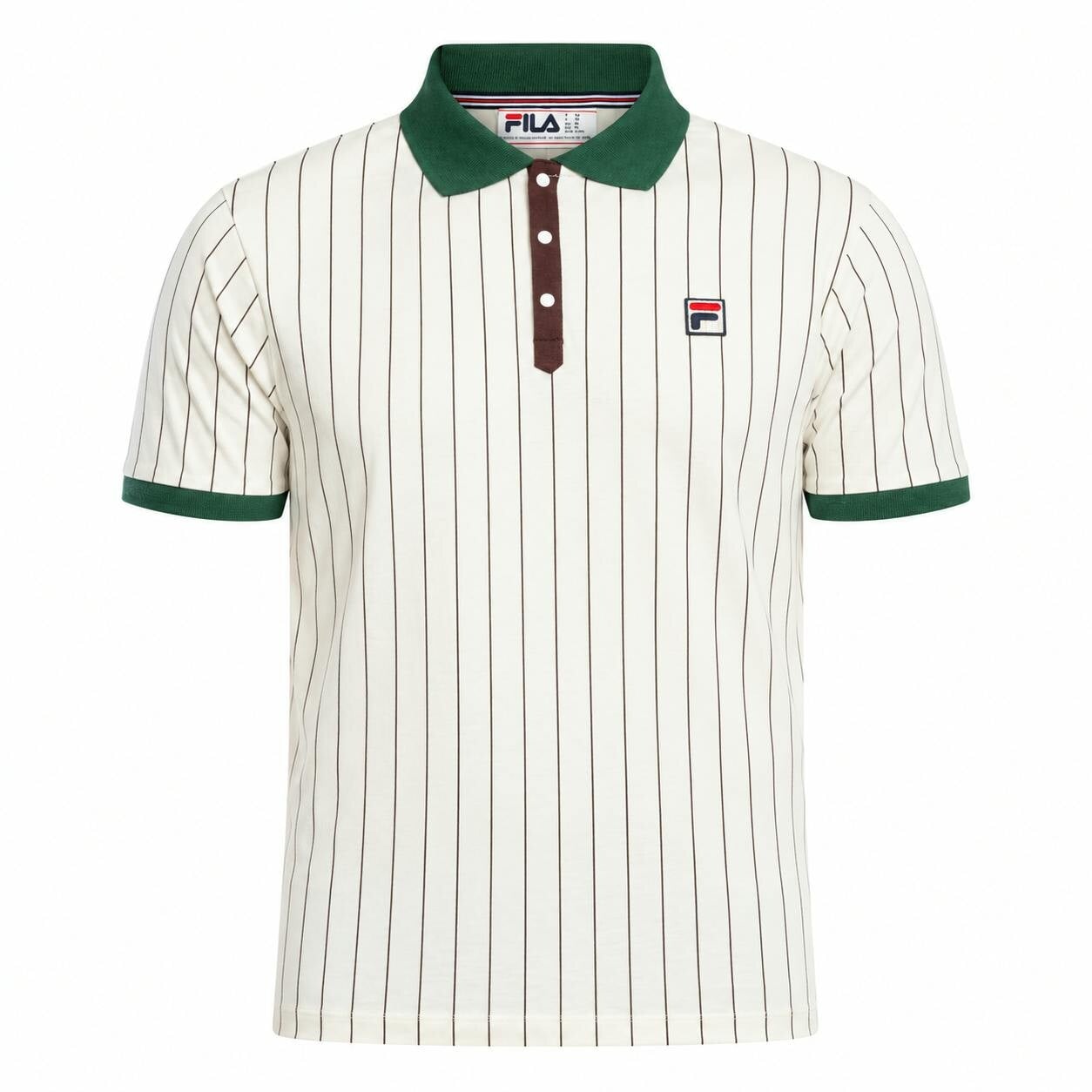 Fila Classic Vintage Striped Polo Shirt, Gardenia/ Pine Needle/Fudge - M - Image 3