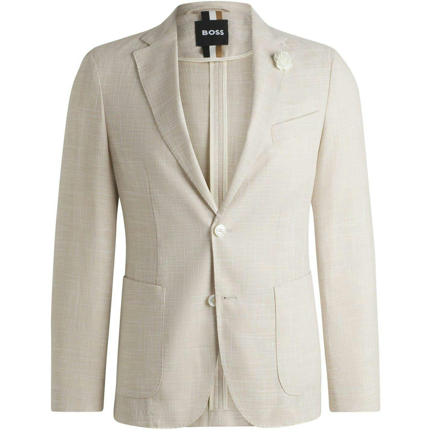 Boss Men's White C-Hanry Suit Jacket - 42 In - 57% Viscose/39% Linen/2% Polyamide/2% Elastane