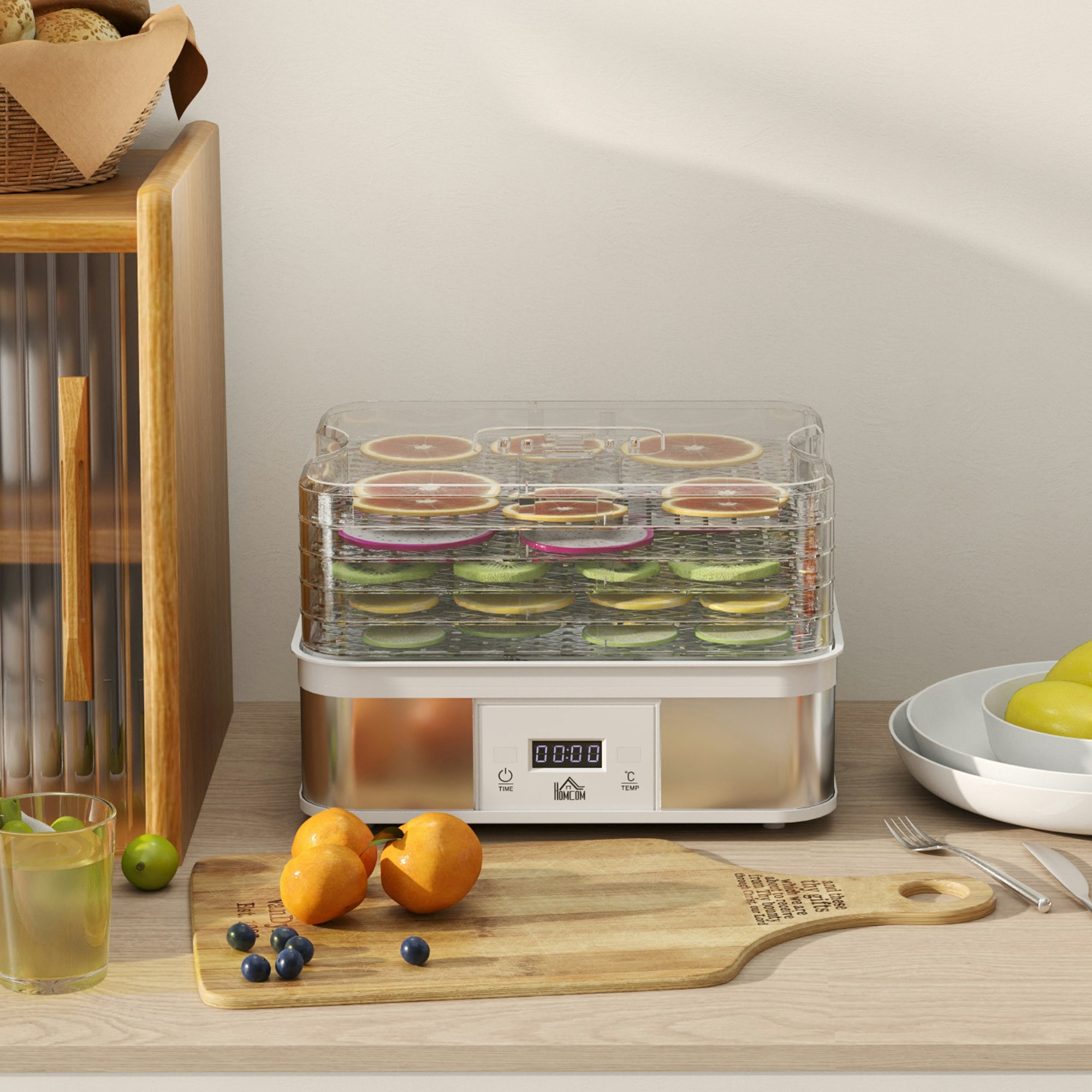 Homcom White 5 Tier Food Dehydrator, 245W For Drying Fruit, Meat, Vegetable