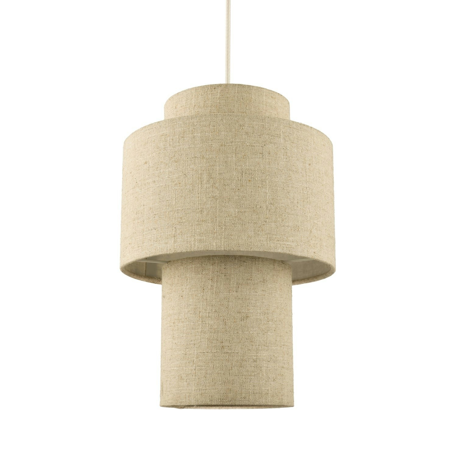 Happy Homewares Beige/Light Designer Natural Oatmeal Linen Triple Level Pendant Shade 37Cm