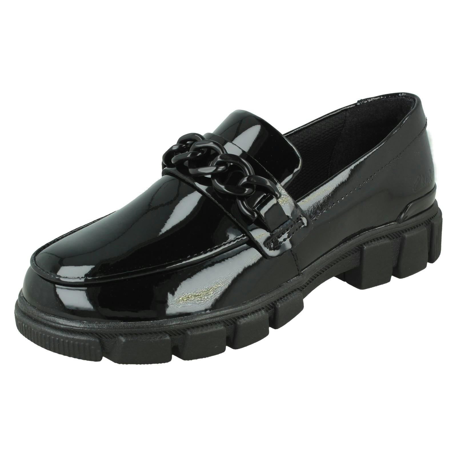 Clarks Girls Black Chunky Sole School Shoes Evyn Walk K - Patent - Uk 13 Child - G