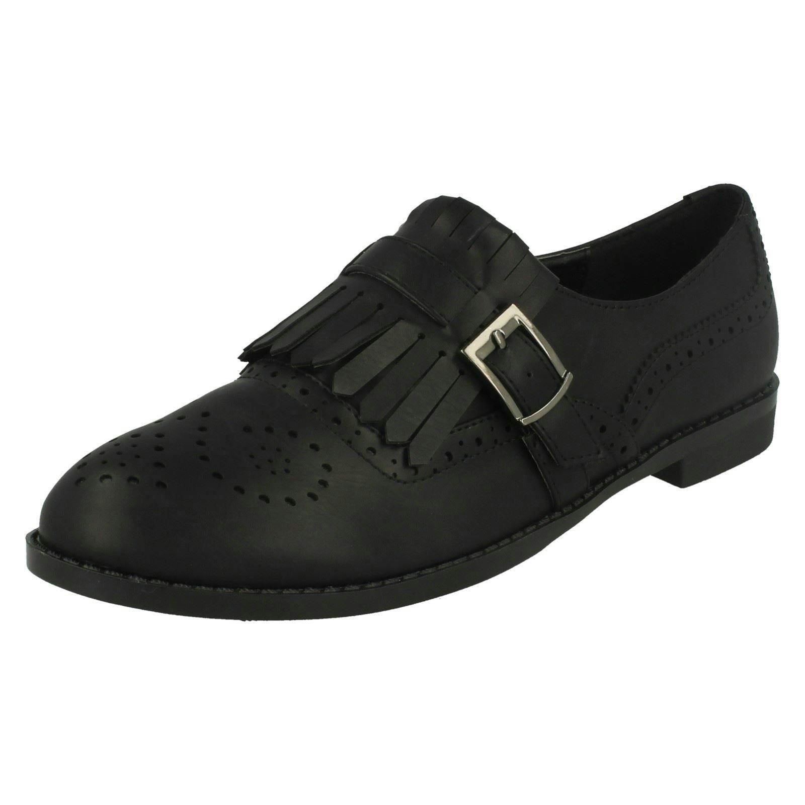 Spot On Women's Black Brogue Style Slip On Shoes - Uk 4