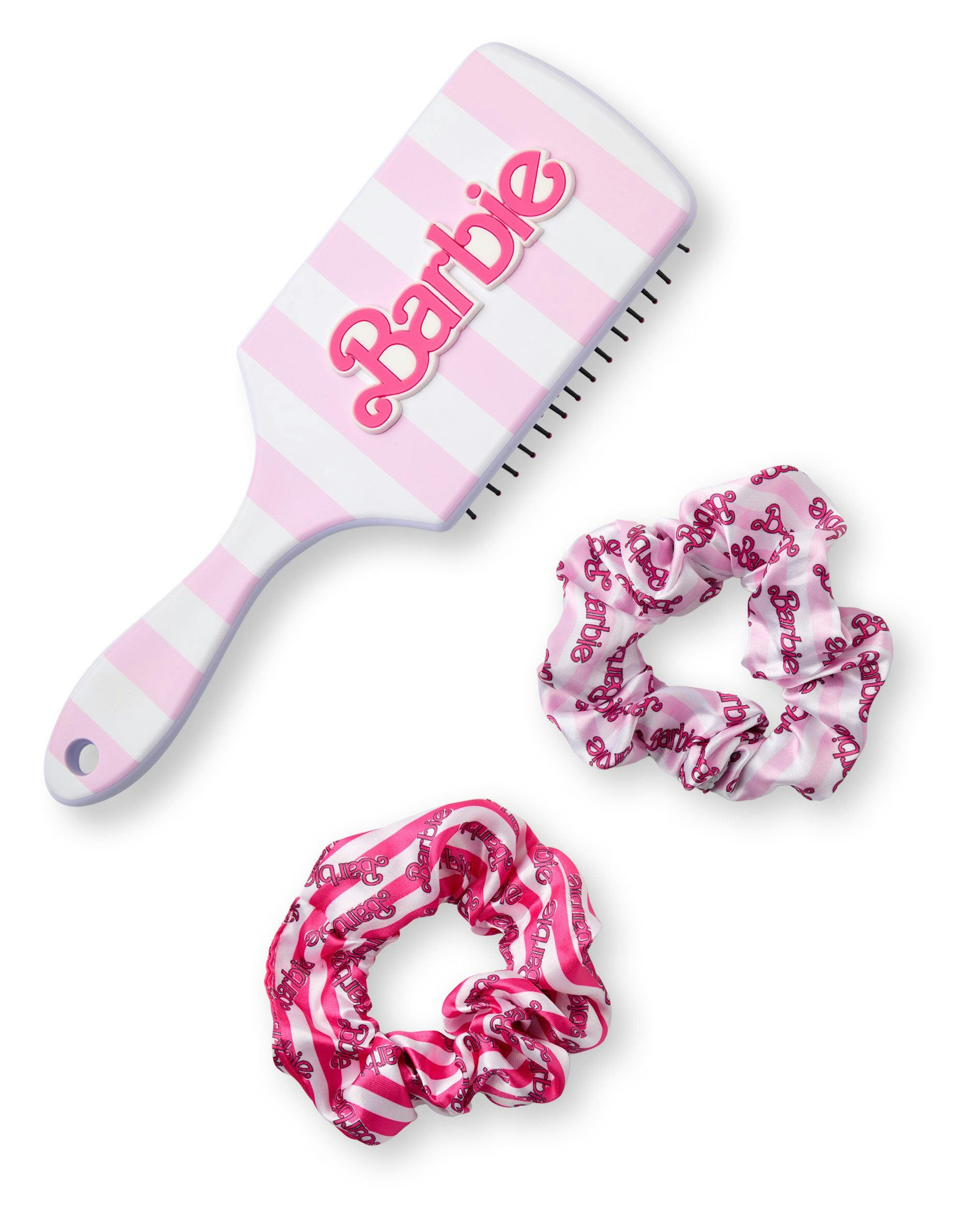 Vanilla Underground Women's Pink Barbie Retro Stripe Hair Brush And Scrunchie Set (One Size)