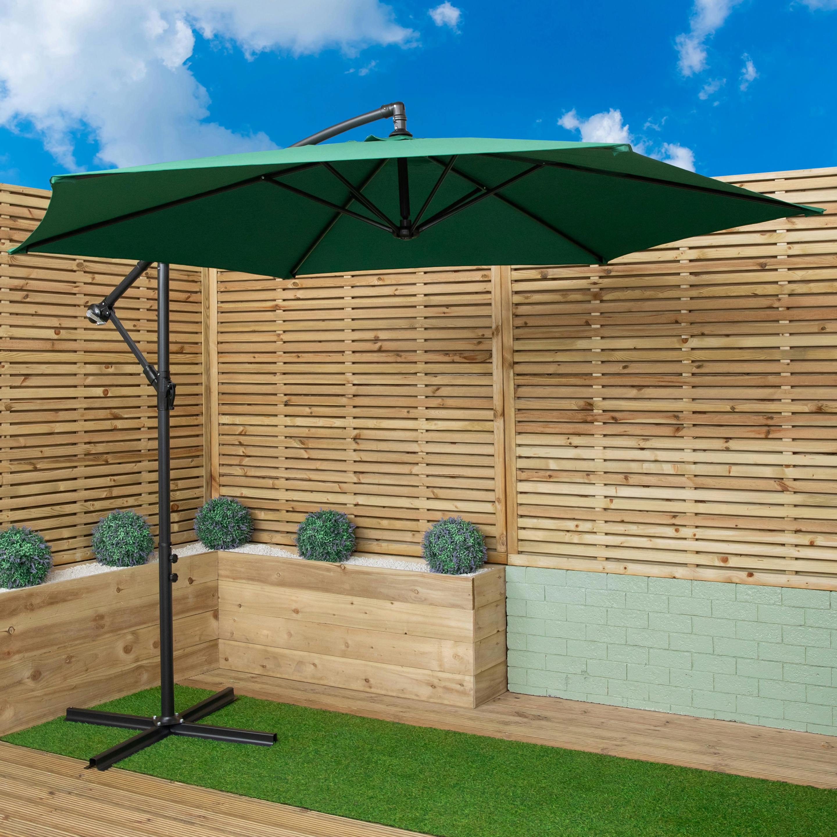 Rackhams Green 3M Hanging Banana Cantilever Garden Parasol With Cover In