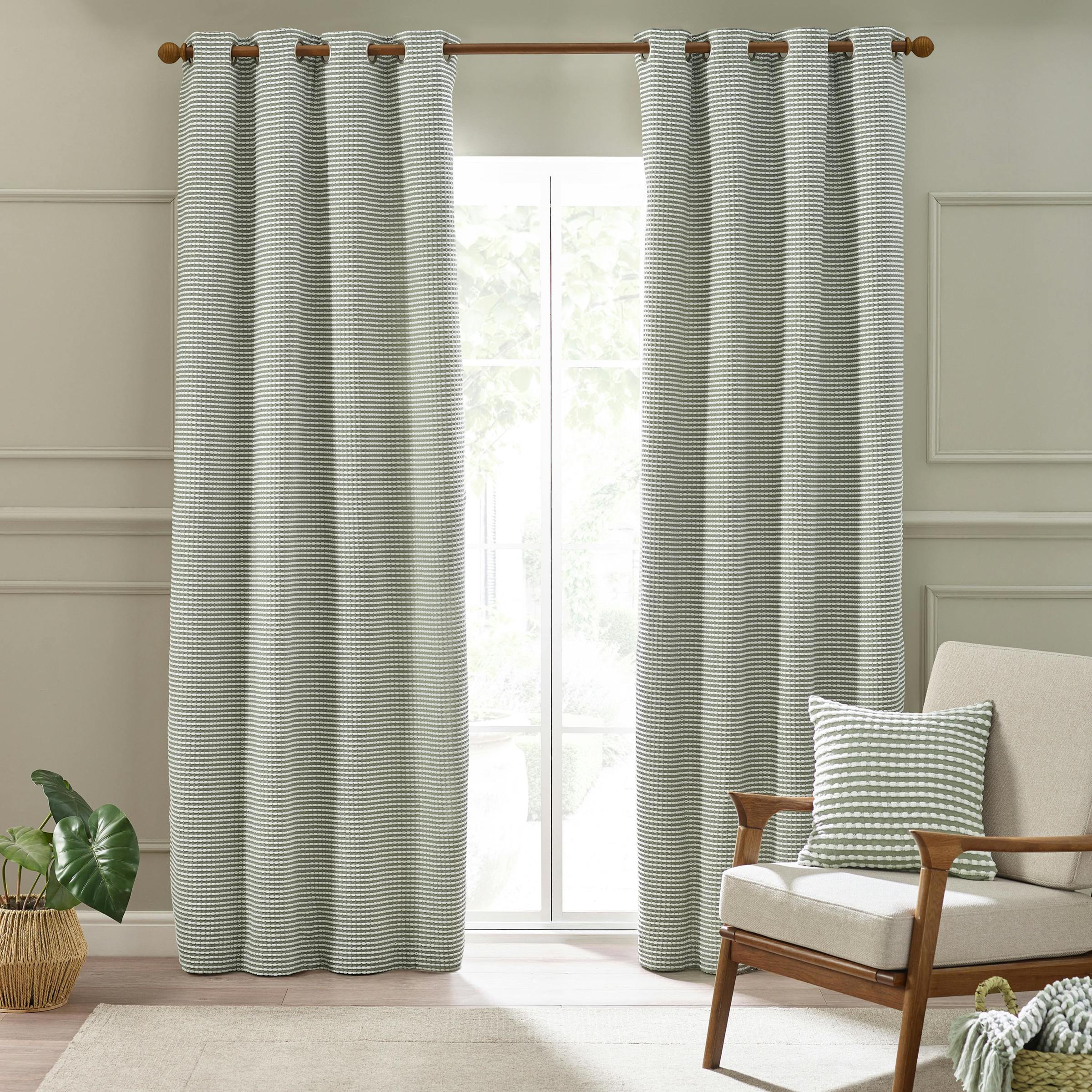 Catherine Lansfield Green Stab Stitch Lined Eyelet Curtains Sage - 46 X 72 Inch - Sage
