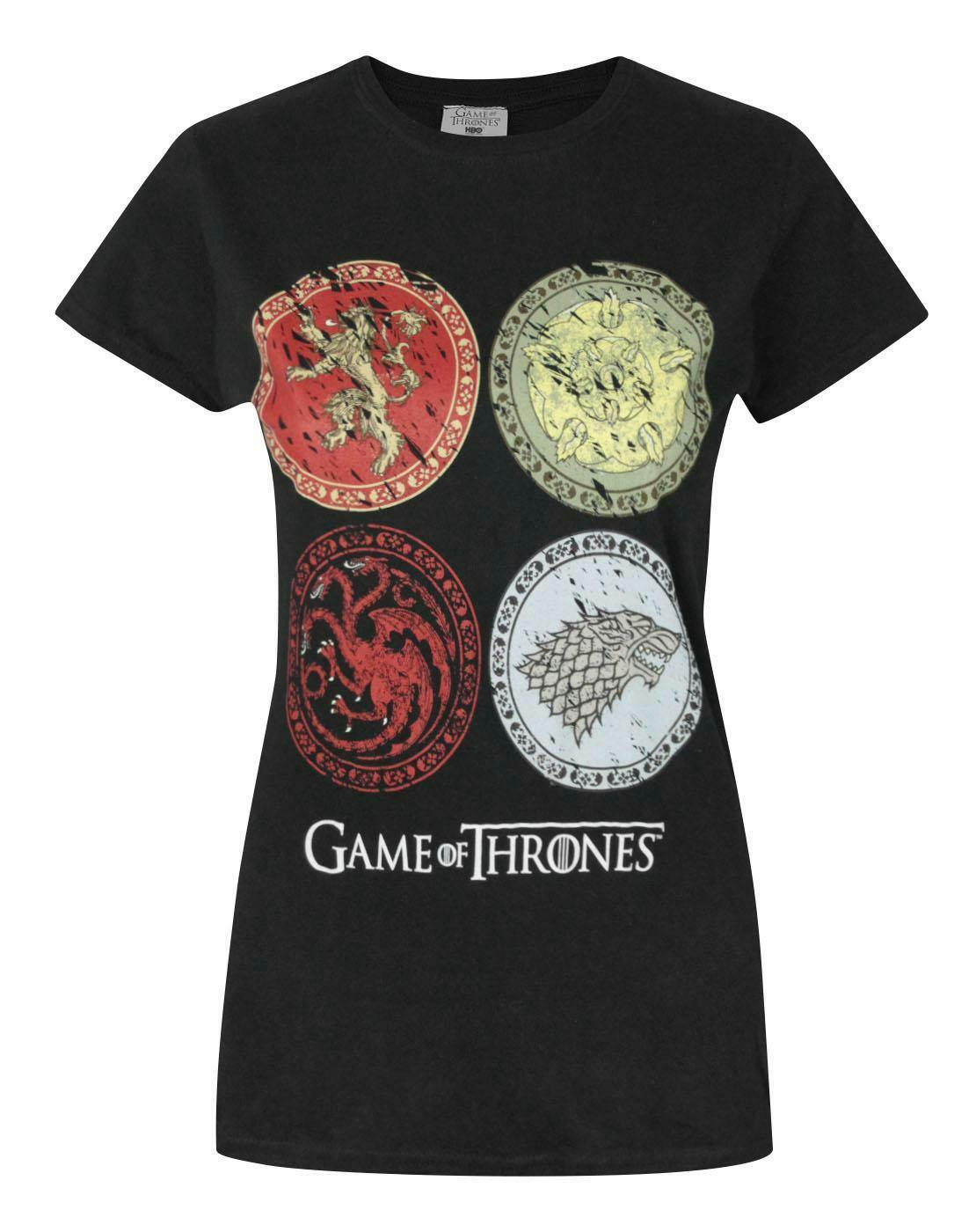 Vanilla Underground Women's Black Game Of Thrones House Crests Short Sleeved T-Shirt - Large