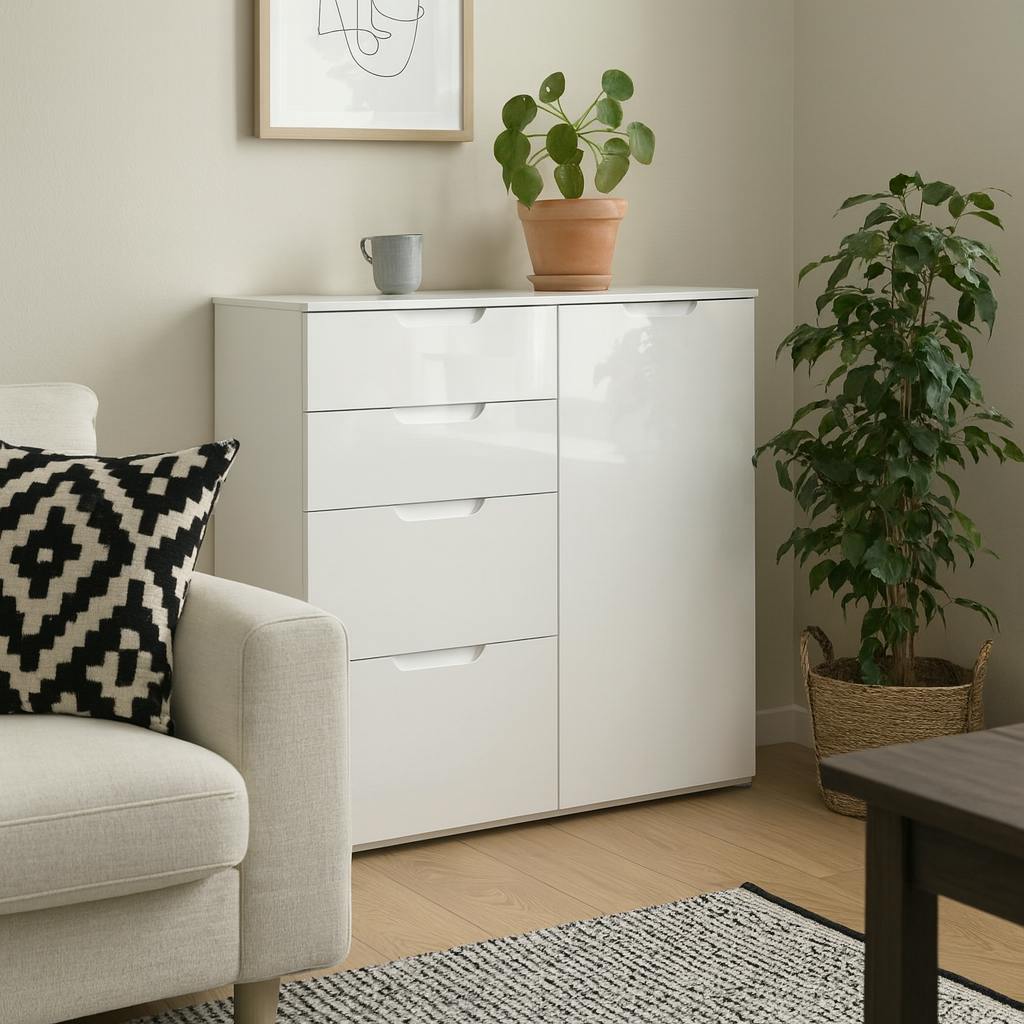 Wyld Haus White Leipzig Gloss Chest Of Drawers 2 Doors 2 Drawers