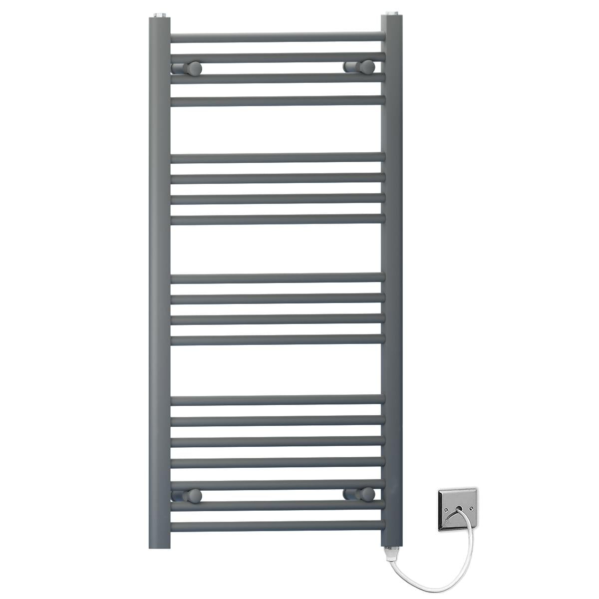 Rackhams Anthracite/Grey 500Mm X 1000Mm Flat Electric Pre-Filled Heated Towel Rail Radiator For Bathroom Designer Standard Element