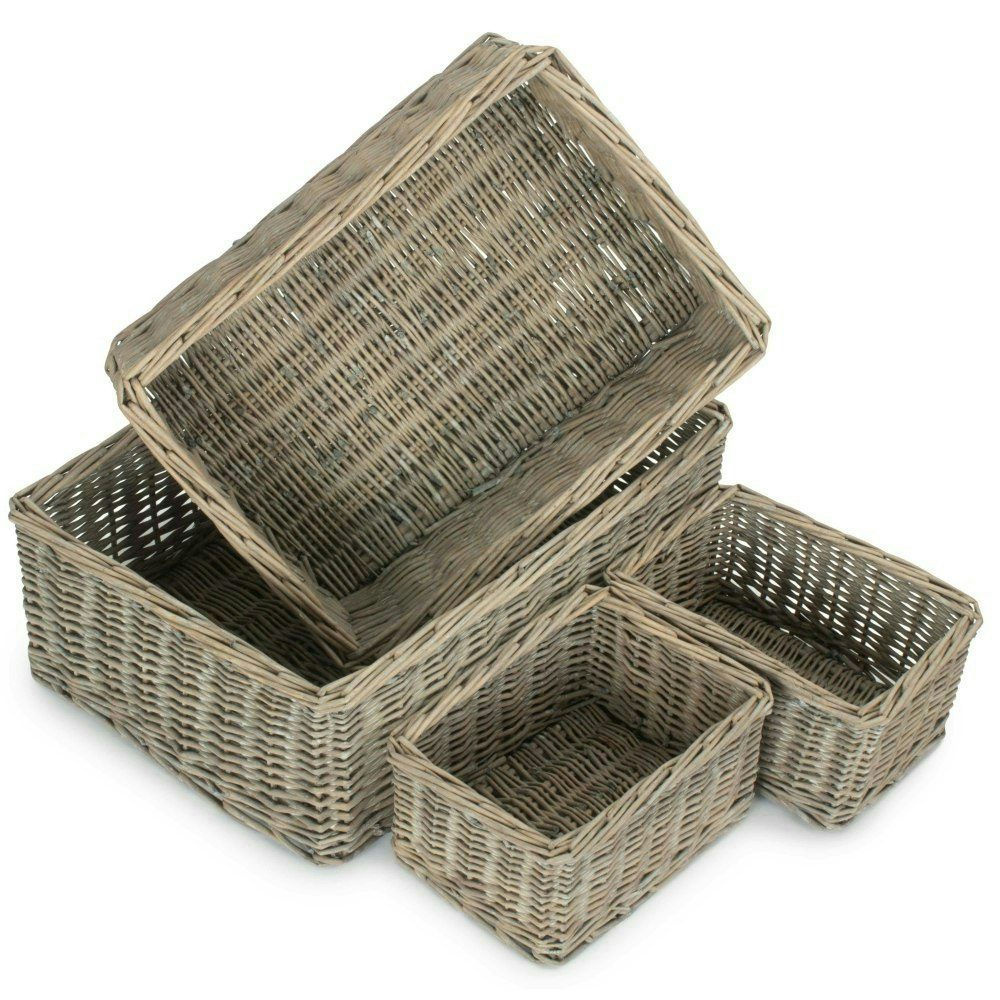 Red Hamper Red/Grey Hamper Wicker Wash Storage Tray - Set Of 4