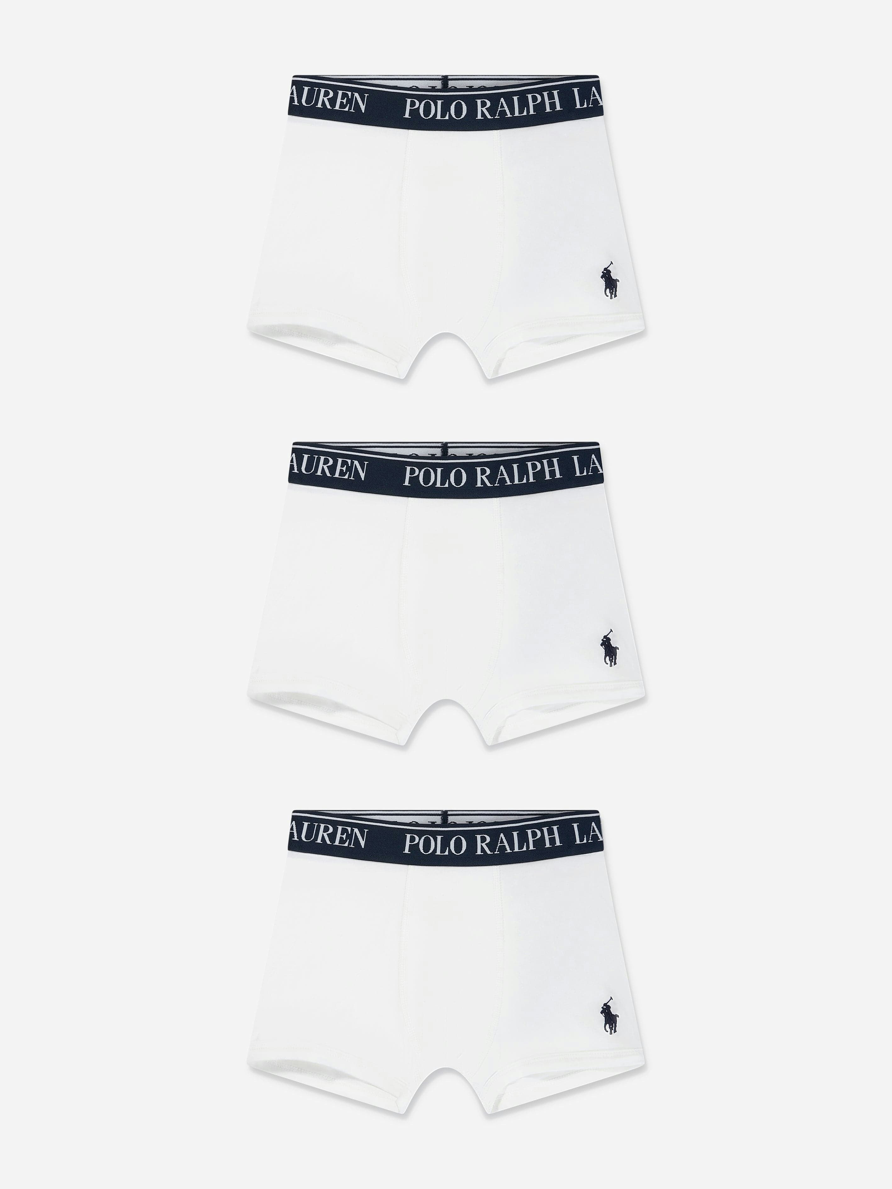 Ralph Lauren Kids Boys White Cotton Stretch 3 Pack Boxer Shorts Set In - S (6 - 7 Yrs)