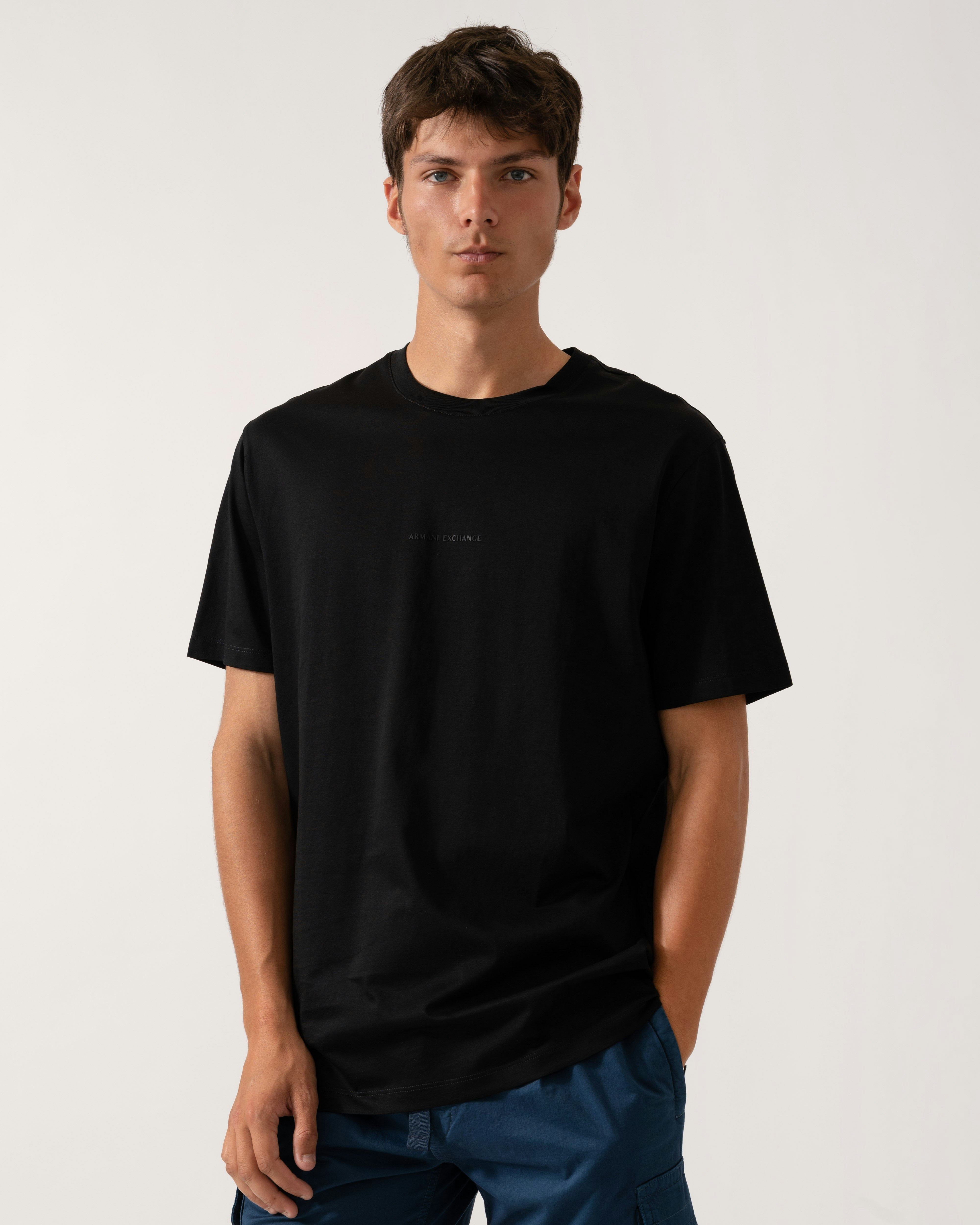 Armani Exchange Men's Black Regular Fit Mercerised Cotton T-Shirt - Uc001 - Uc001 - Xl