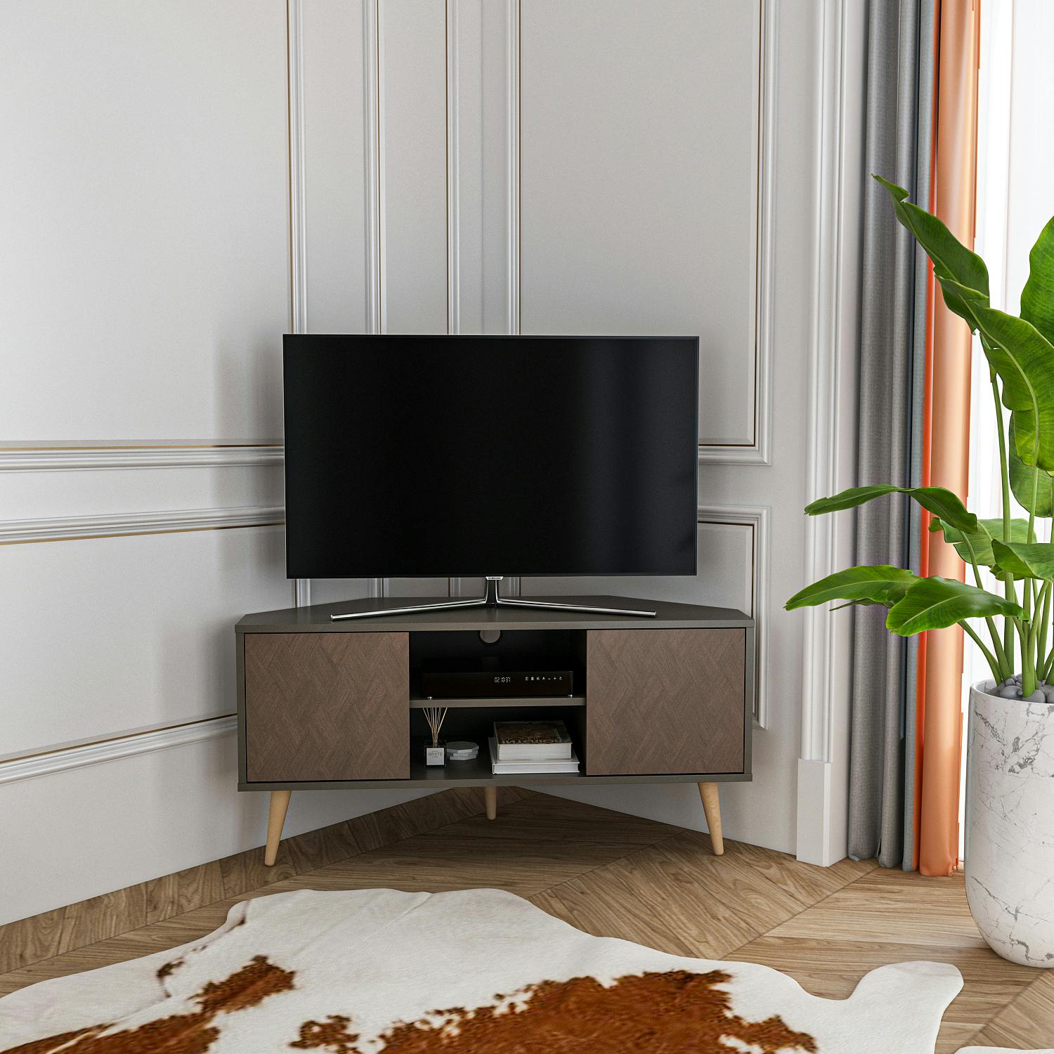 Decorotika Lesson Corner Tv Stand Tv Unit Tv Cabinet For Tvs Up To 55" - Galaxy Vintage