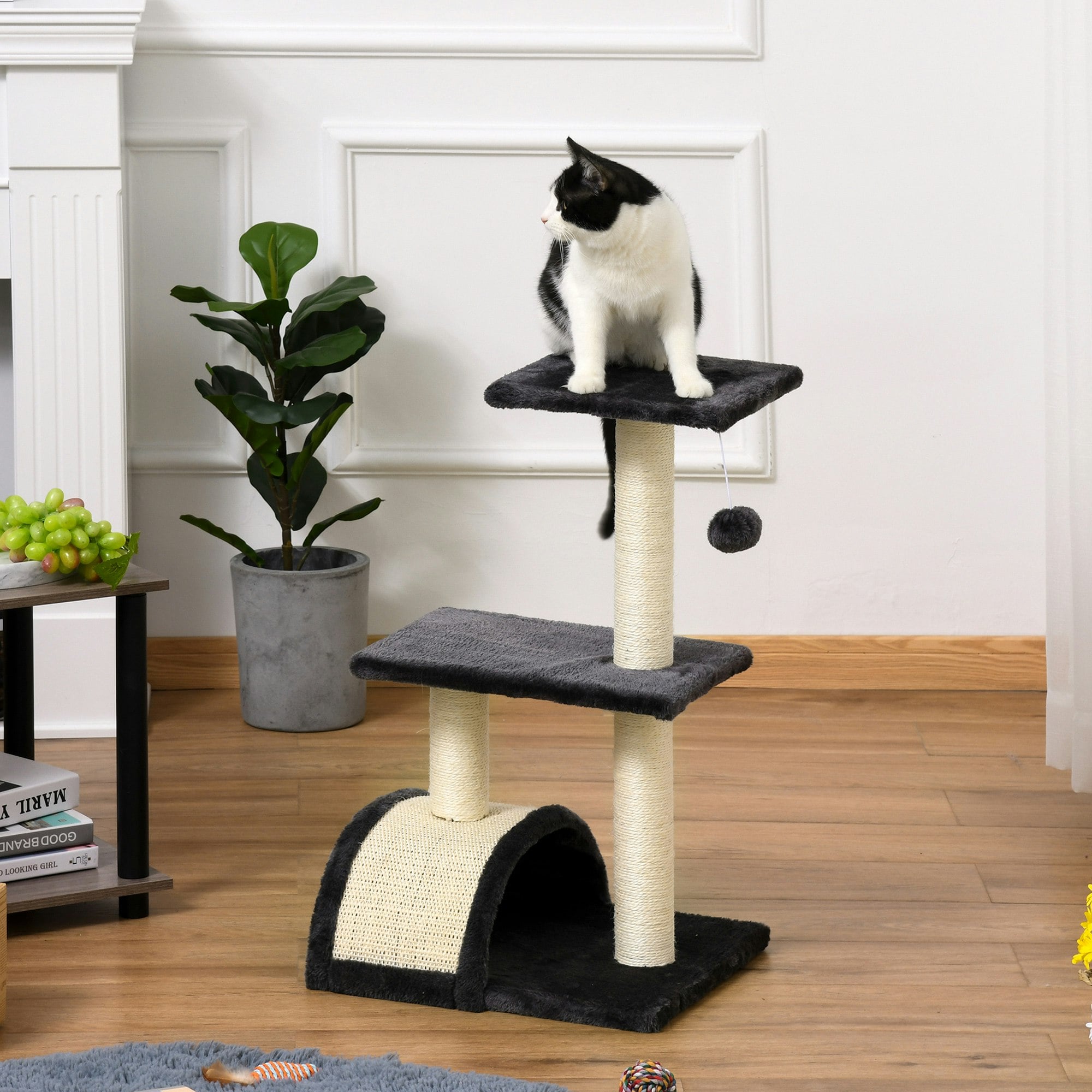 Pawhut Black 72Cm Cat Tree Climbing Tower With Sisal Scratching Post