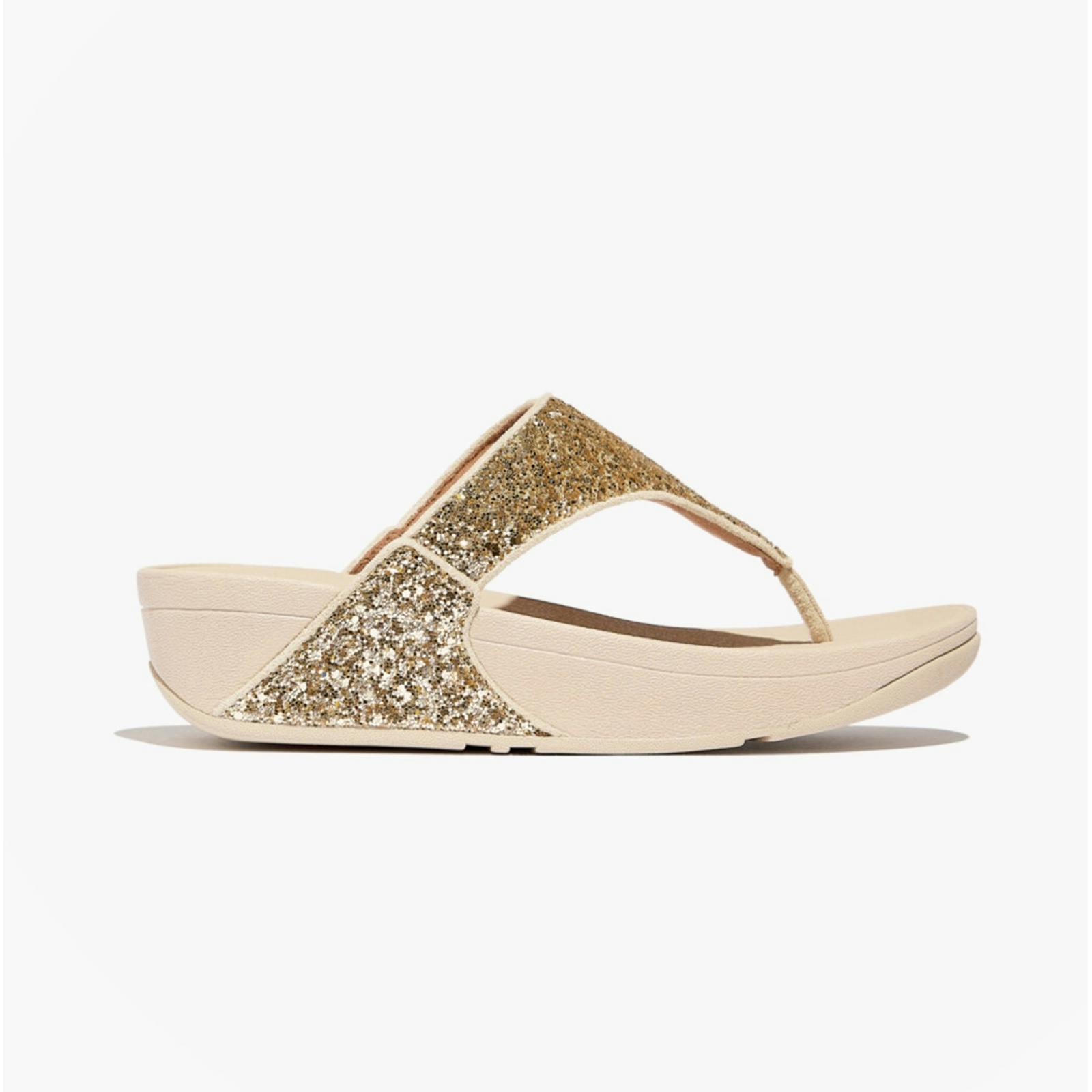 Fitflop Women's Pink Lulu Glitter Toe-Thongs Toe-Post Sandals Platino - Uk 5