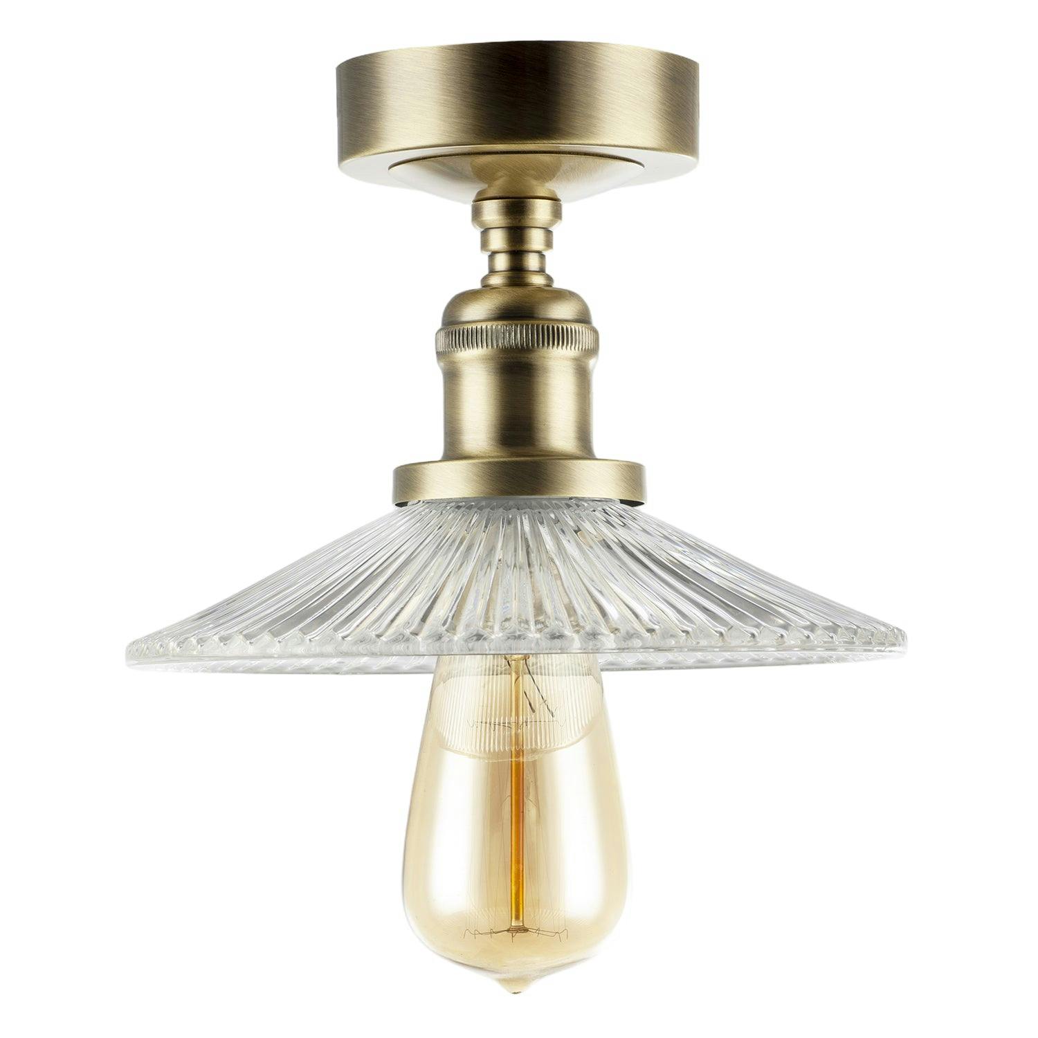 Rackhams Light Vintage Design Antique Brass Ceiling With Fluted Clear Glass