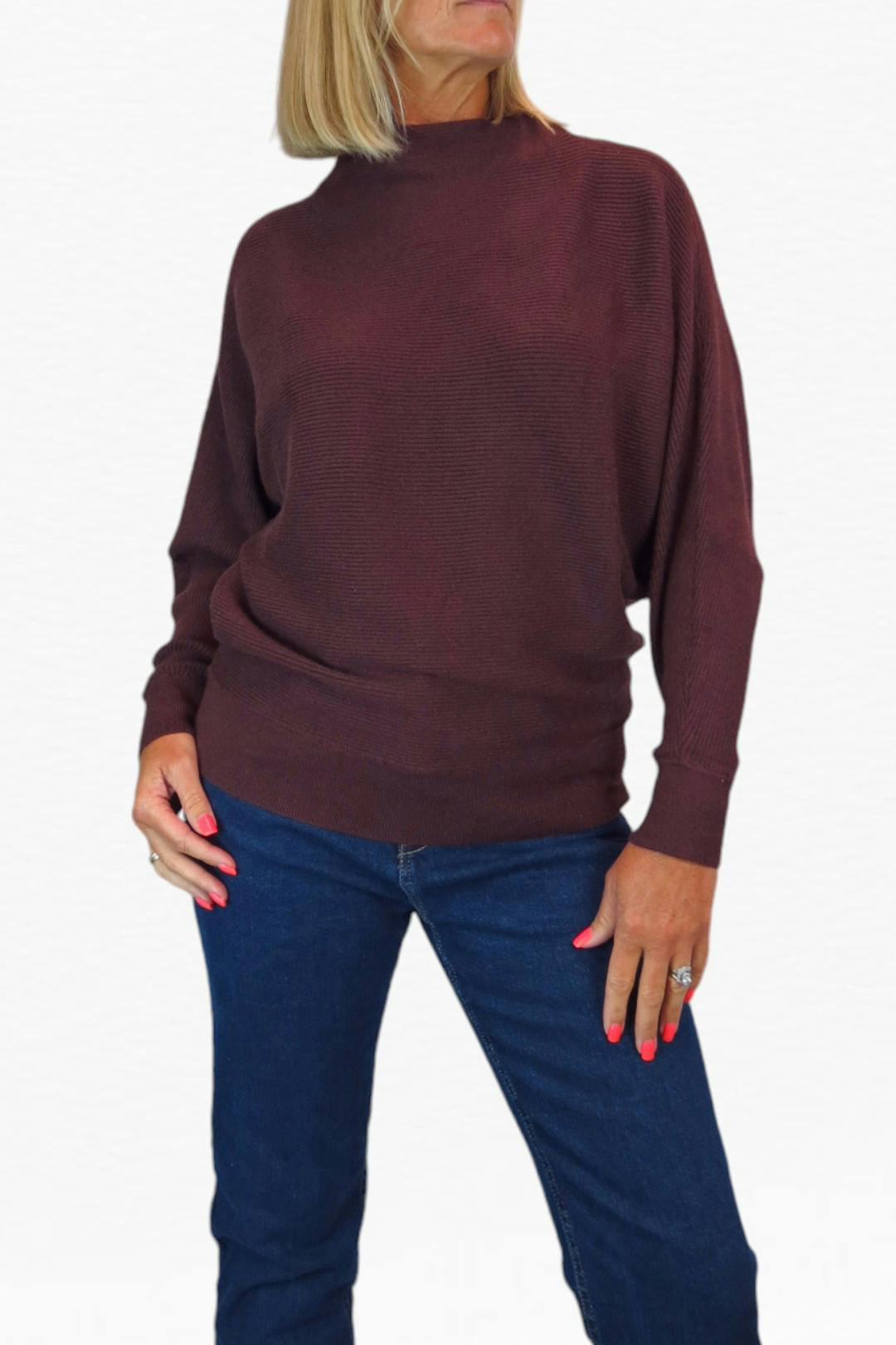 Paulo Due Women's Ribbed Turtle Neck Batwing Jumper - 8