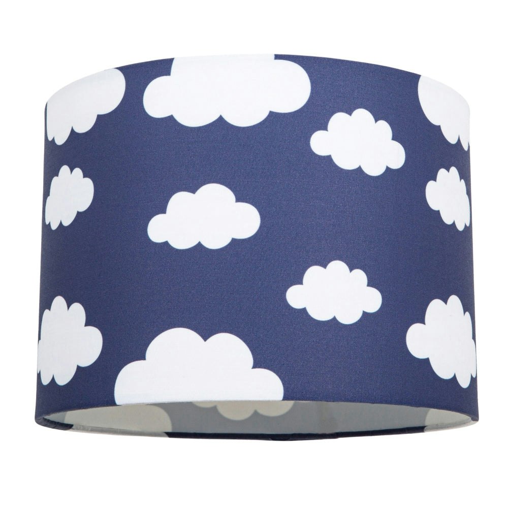 Happy Homewares White/Blue Clouds Children's/Kids Cotton Fabric Bedroom Lamp Or Pendant Shade 18Cm