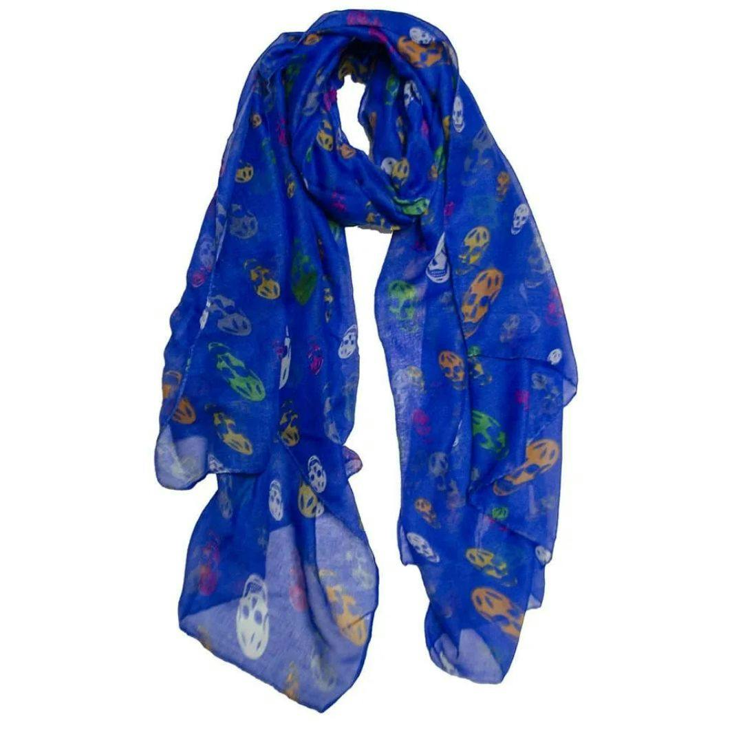 Love Emvy Blue Colourful Skulls Lightweight Scarf