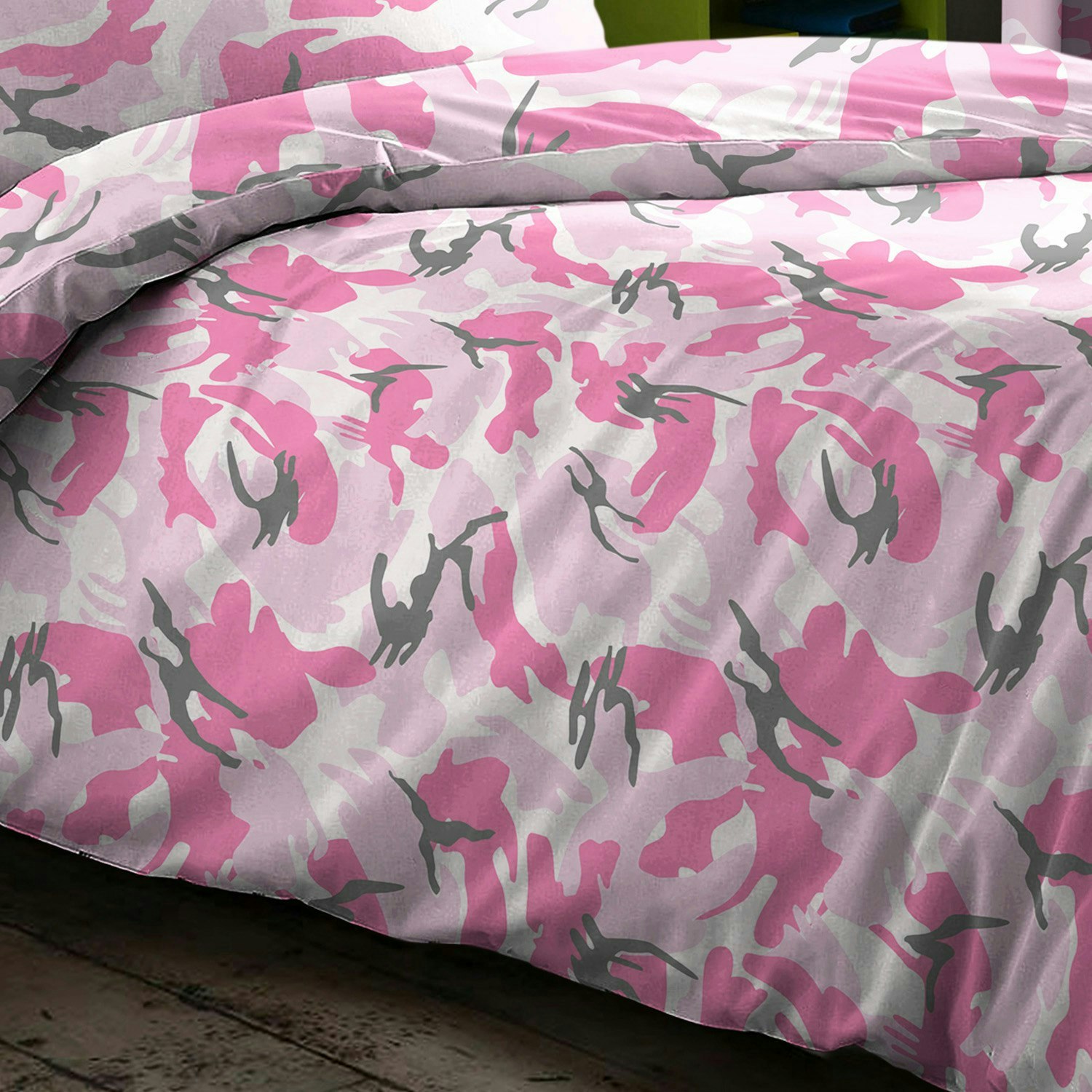 Rackhams Pink Camouflage Printed Cotton Blend Duvet Cover And Pillowcase Set - Double