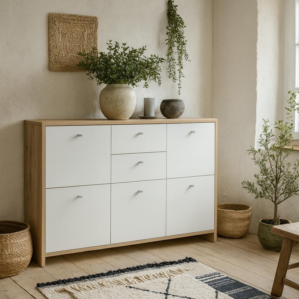 Wyld Haus White Willowmere And Artisan Oak Wood Chest Storage Cabinet 2 Drawers 5 Doors