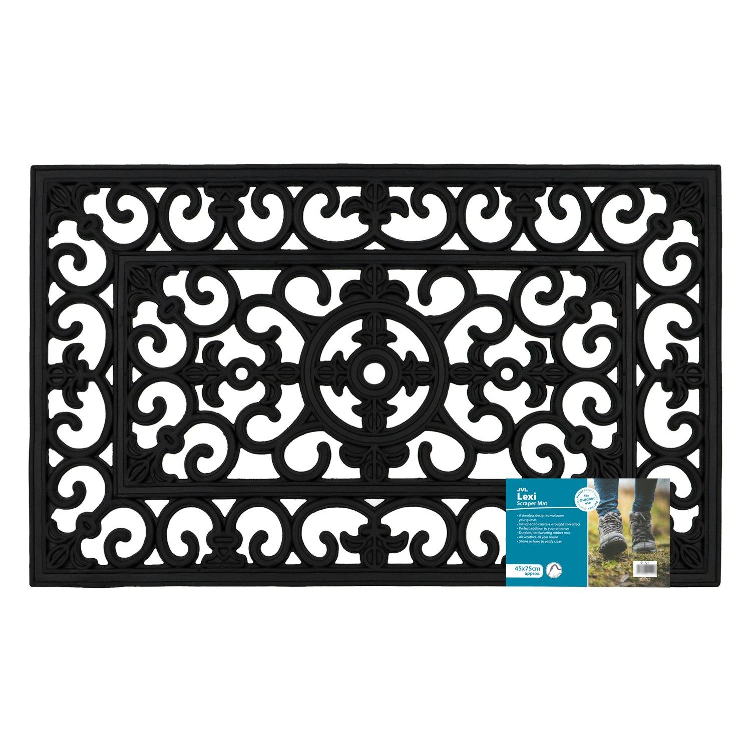 Jvl Lexi Wrought Iron Effect Rubber Doormat, 45X75cm