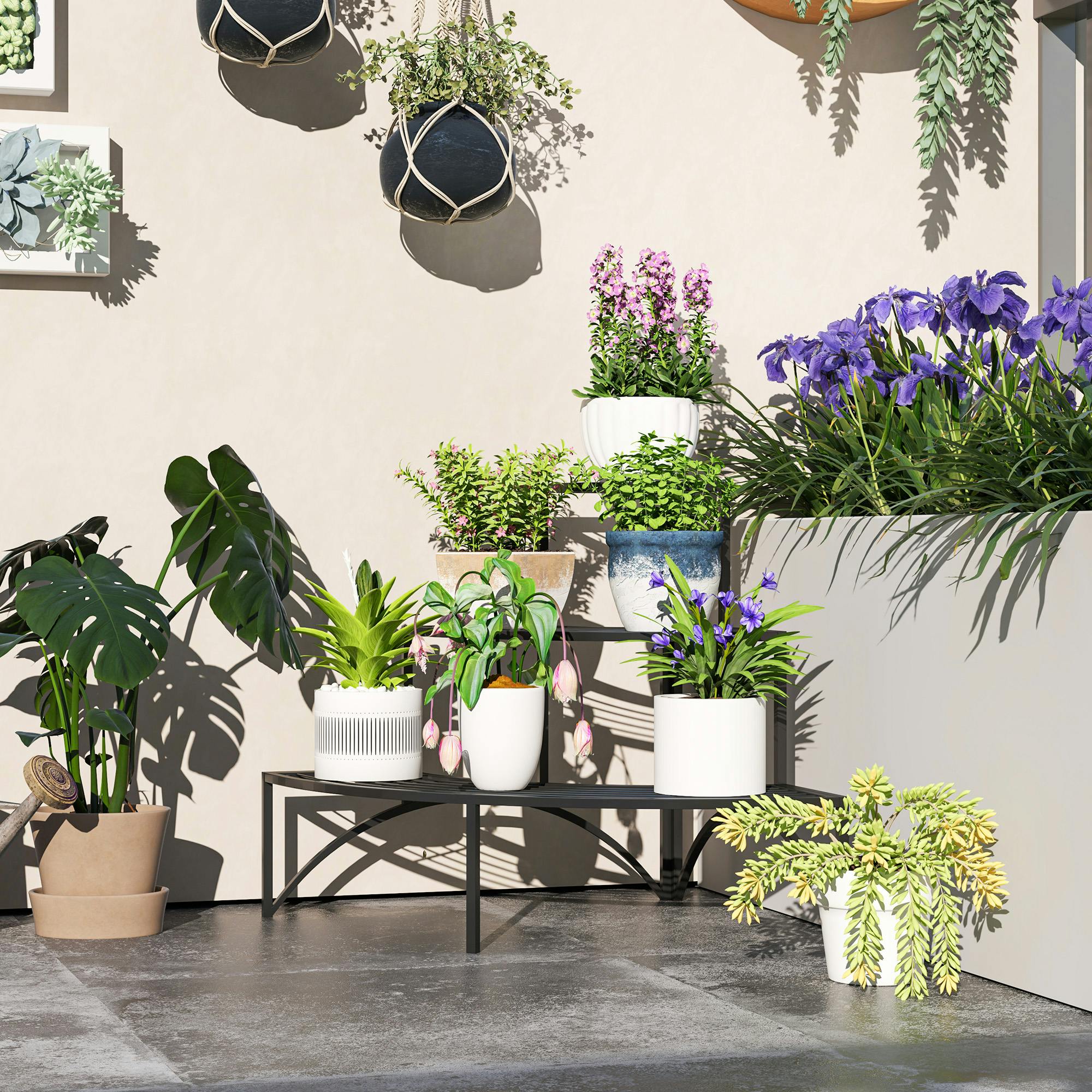 Outsunny 3 Tier Metal Corner Plant Stand - Black - Garden Balcony Patio - Image 6