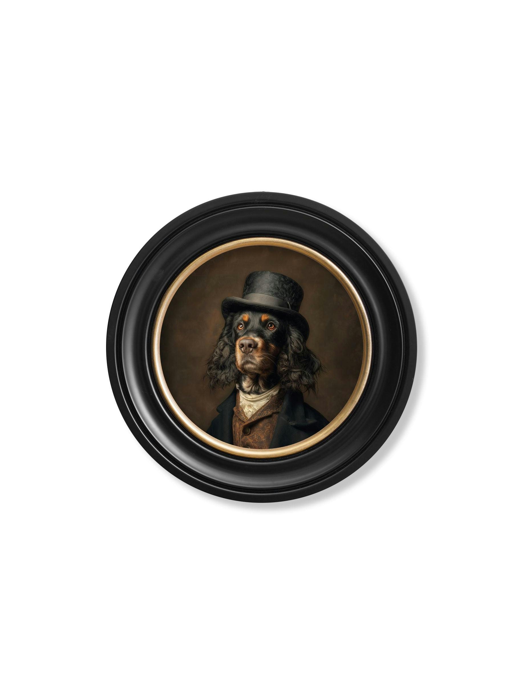 Rackhams Brown/Black/Amber Duke Gordy Of Tails - Gentleman Gordon Setter Oxford Round Frame - 44 X 44Cm
