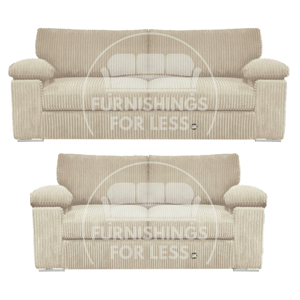Rackhams Cream Delta Full Jumbo Cord 3 + 2 Seater Sofa Suite