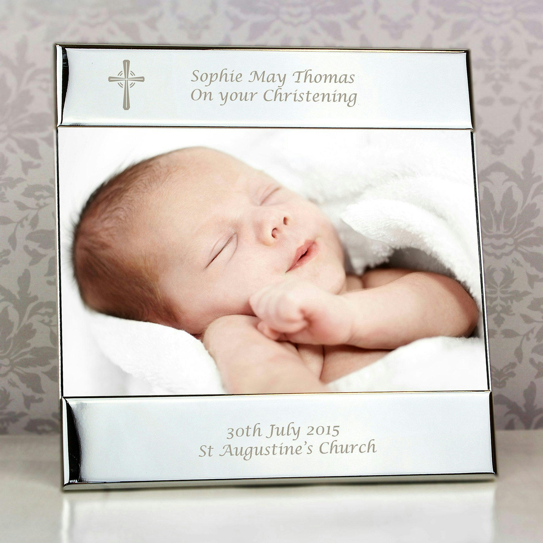 Rackhams Silver Personalised Cross 6X4 Photo Frame
