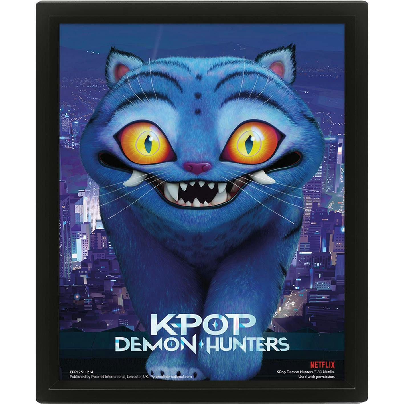 K-Pop Demon Hunters Blue Derpy Tiger 3D & Lenticular Framed Poster - 28.5Cm X 23.6Cm - 100% Mixed