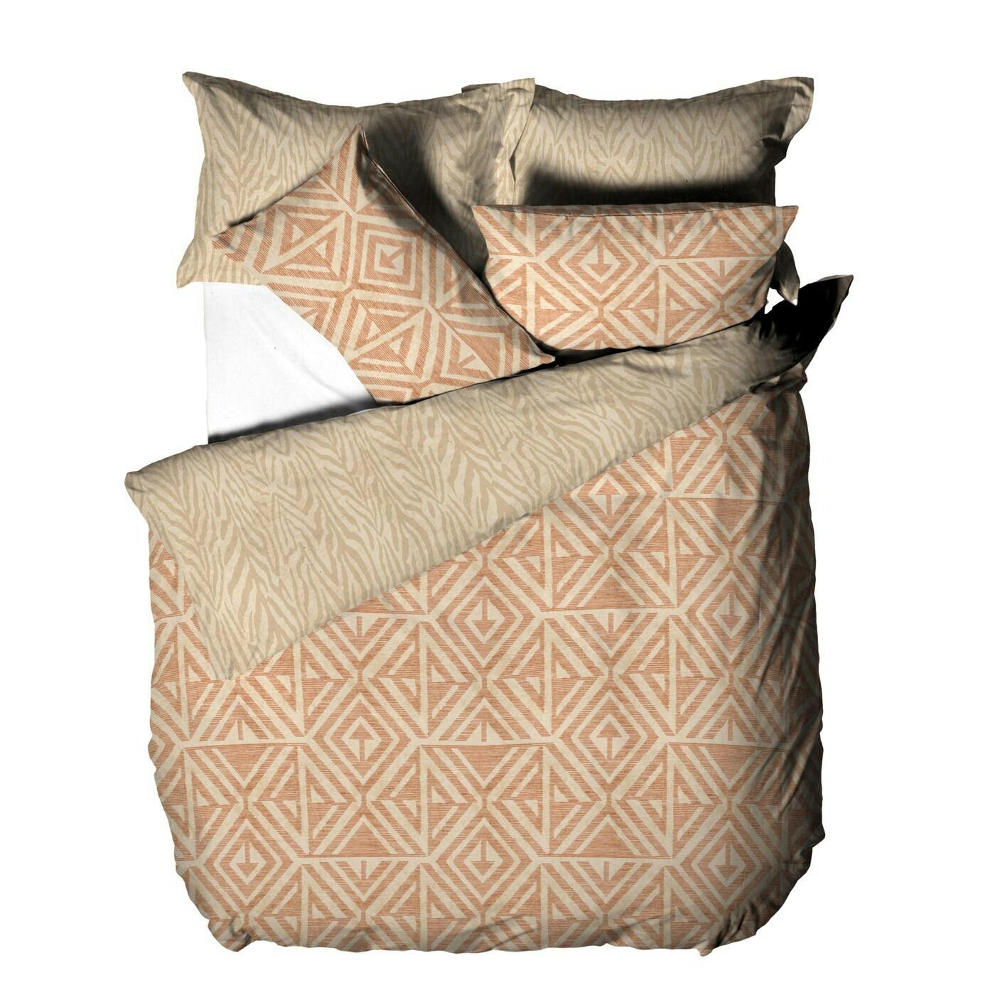 Rackhams Tanza Global Geometric Duvet Cover Set - Terracotta - Single - Terracotta - 50% Polyester/50% Cotton
