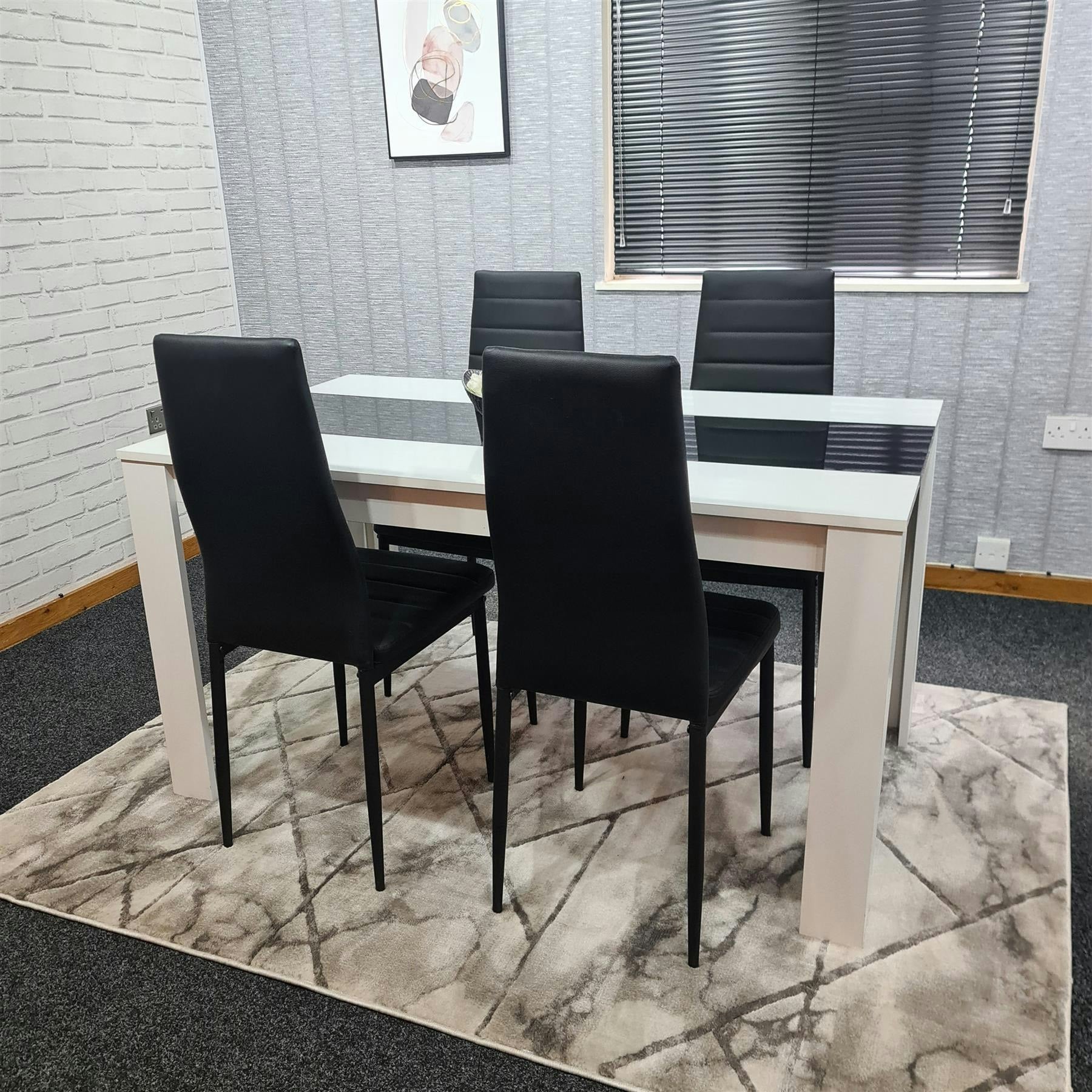 Kosy Koala Dining Table and 4 Chairs Set - White with Black Stripe - Black Chairs - Image 5