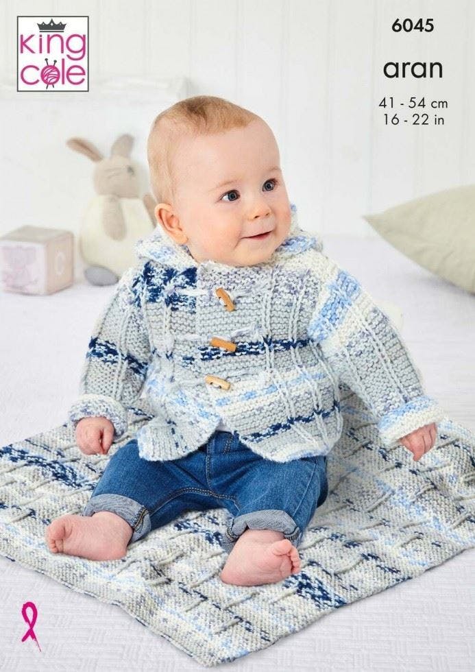 King Cole Baby Aran Knitting Pattern - 6045 Jacket, Top, Hat, Socks & Blanket - Image 6