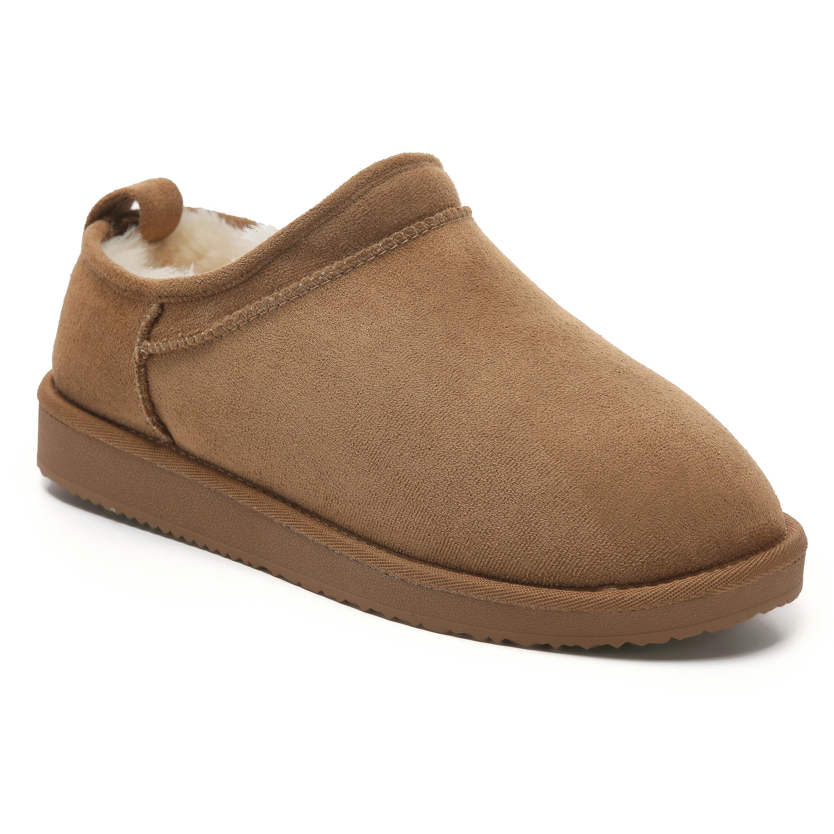 Viva Women's Polar Fur Lined Slide Slippers – Suede, Cozy Faux Fur Lining - 4 - Tan