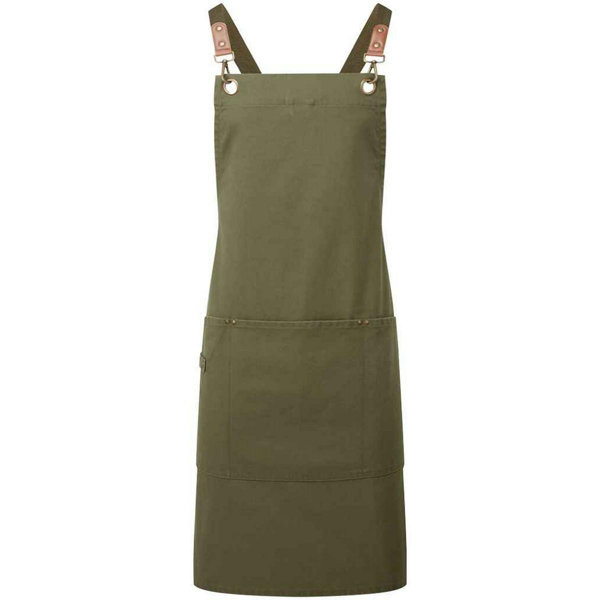 Premier Unisex Olive Cross Back Bib Apron In - Image 3