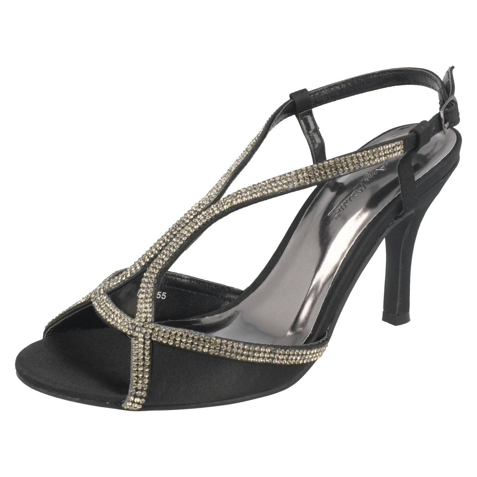 Anne Michelle Women's Black Diamante T-Bar Sandals - Uk 7