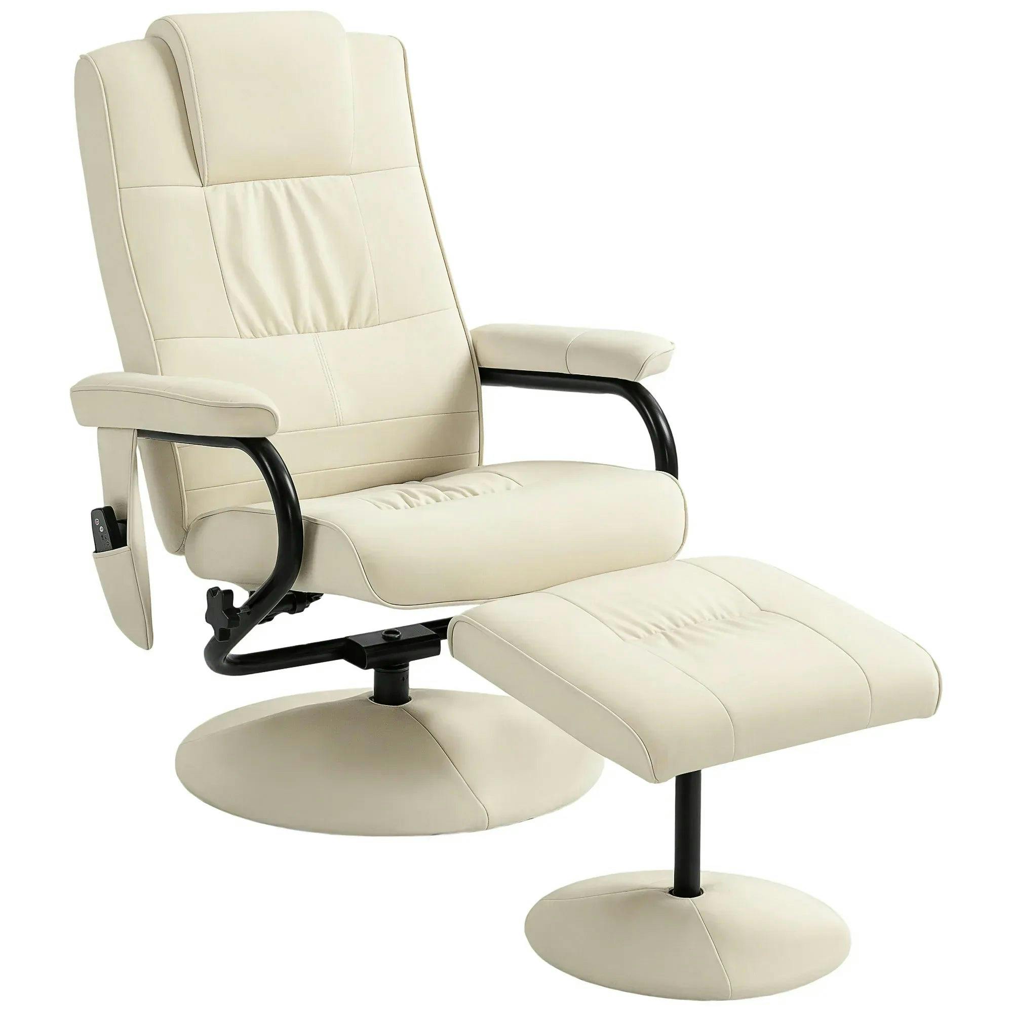 HOMCOM Cream Leather Recliner Chair with Ottoman - 10 Point Vibration Massage - Image 7