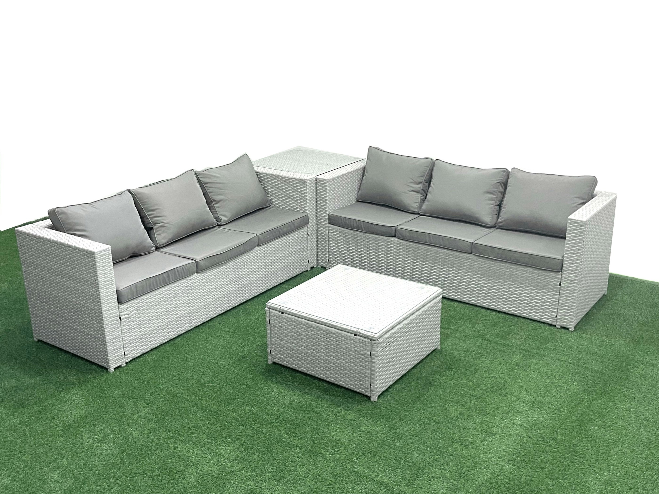 Fimous Light/Grey Rattan Garden Outdoor Furniture Set 6 Seater Rattan Garden Sofa Set With Side Table Mixed