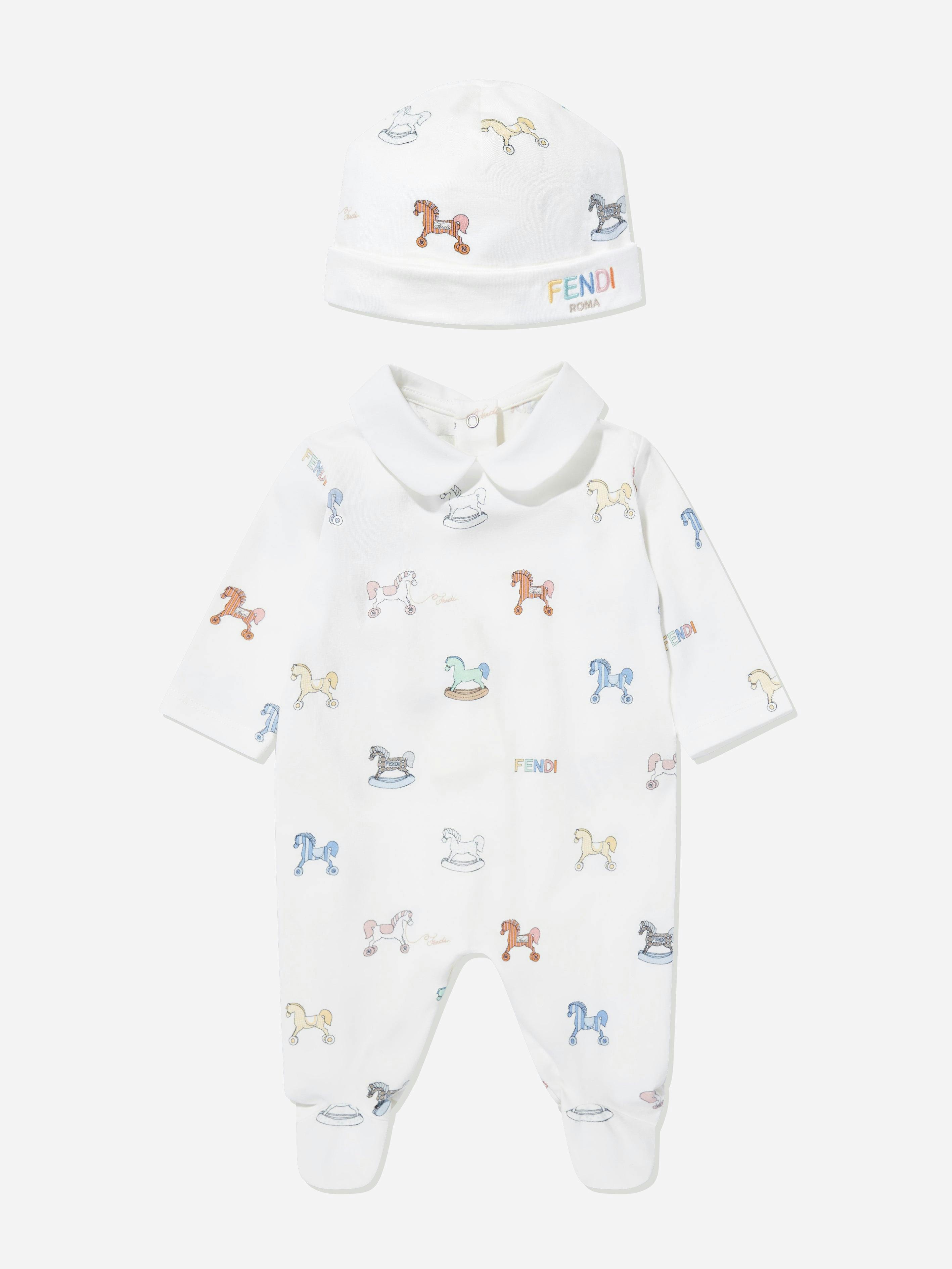 Fendi Kids Boys White Fendi Baby Toy Horse Babygrow Set In - 3 Mths