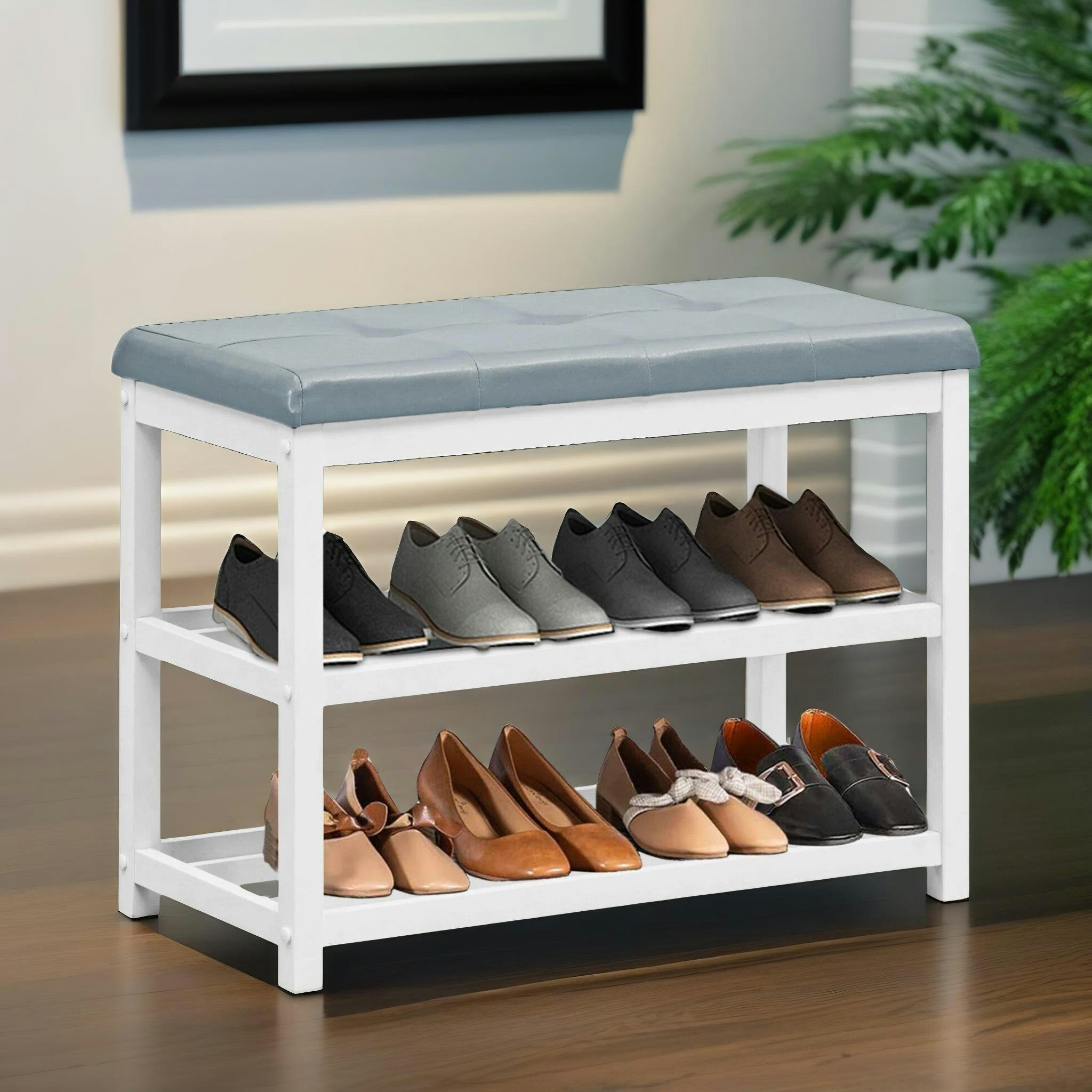 Rafaelo Mobilia Grey Wooden 2 Tier Shoe Rack Bench