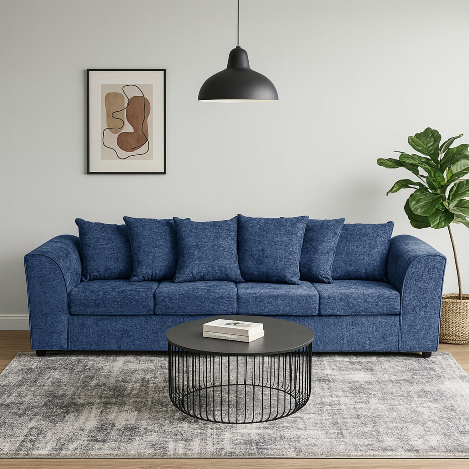 Furnishings For Less Blue Monaco Chenille Fabric 4 Seater Sofa