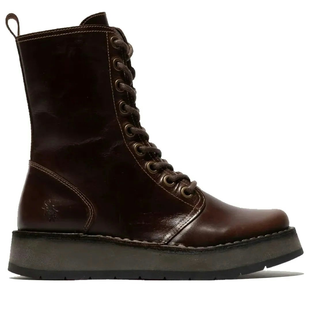 Fly London Women's Brown Rami043fly - Wedge Heel Lace Up Leather Ankle Boots - Uk 5