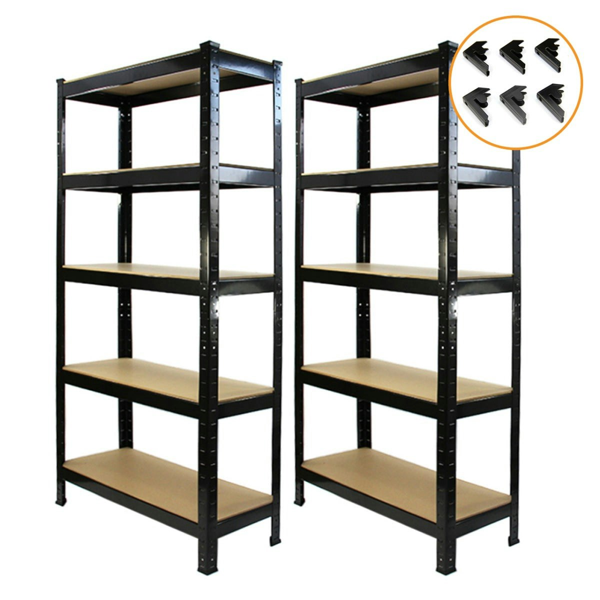 Rackhams Black 2 X T-Rax Metal Racking Units 75Cm X 150Cm X 30Cm With Free Bay Connectors