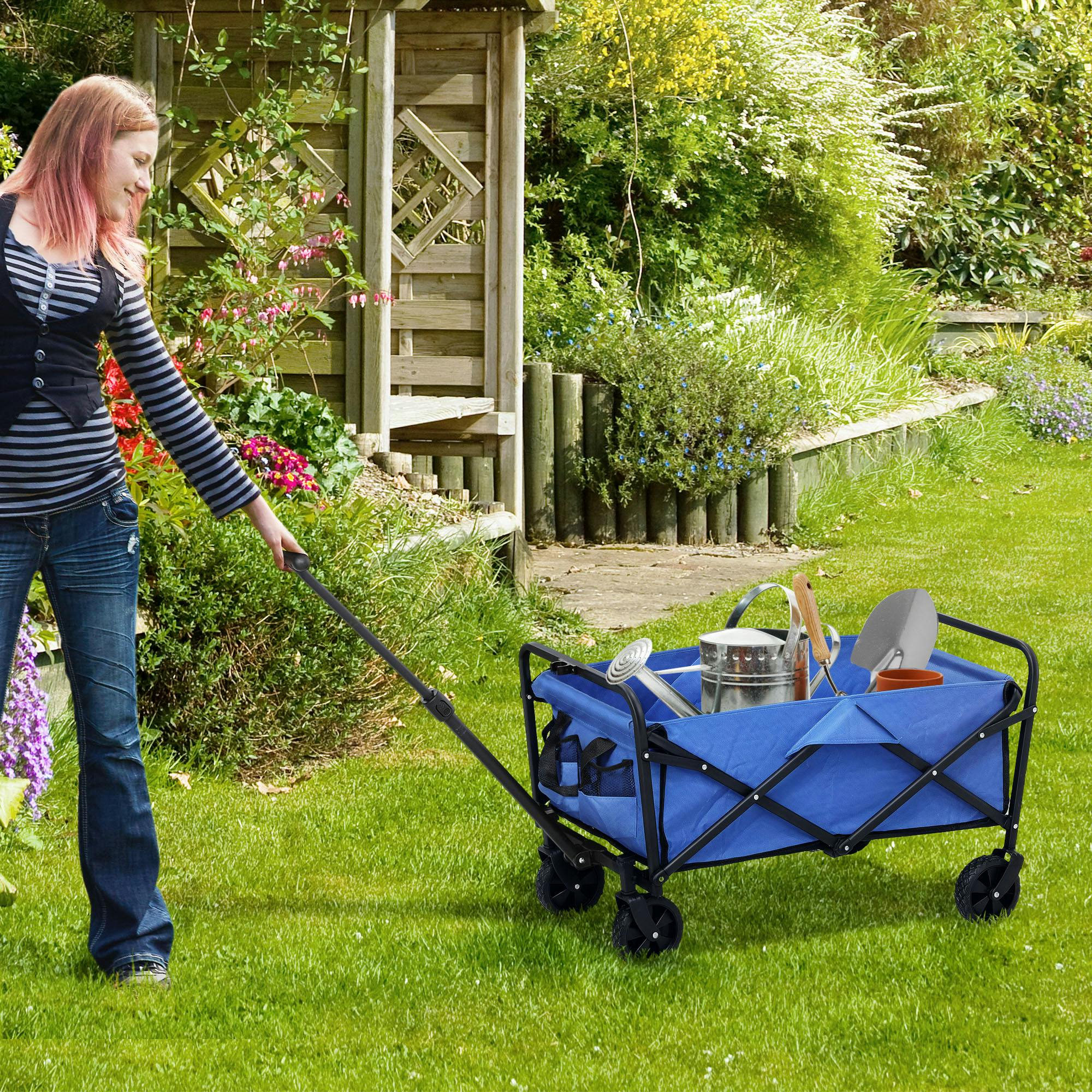 Outsunny Blue 62L Festival Trolley, 120Kg Heavy Duty Folding Trolley Cart,