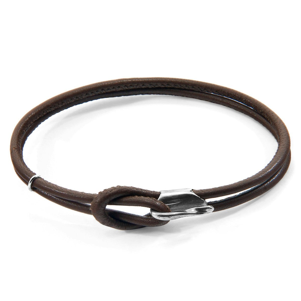 Anchor & Crew Brown/Silver Mocha Orla And Nappa Leather Bracelet - L - 23Cm