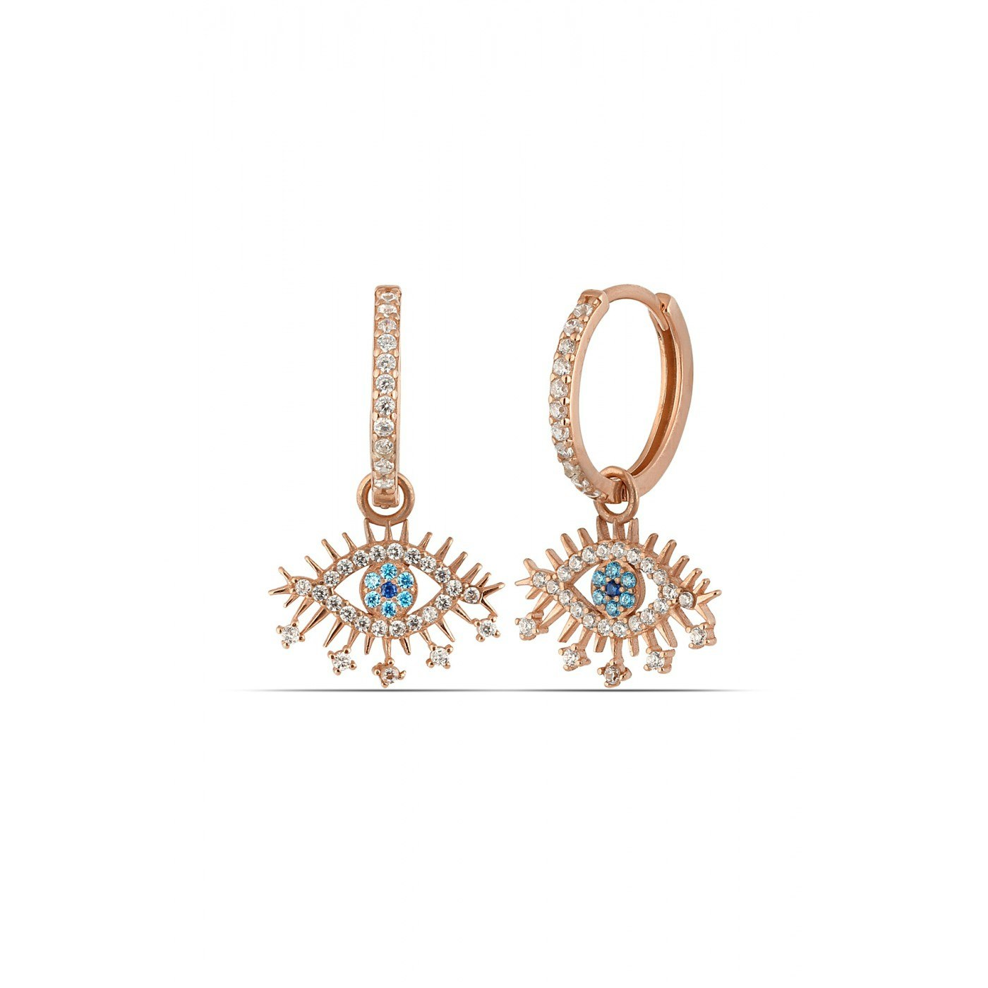 Spero London Blue/Silver/Gold Evil Eye Earring Eye Eyelash Pave Sterling Earrings - Rose - Rose