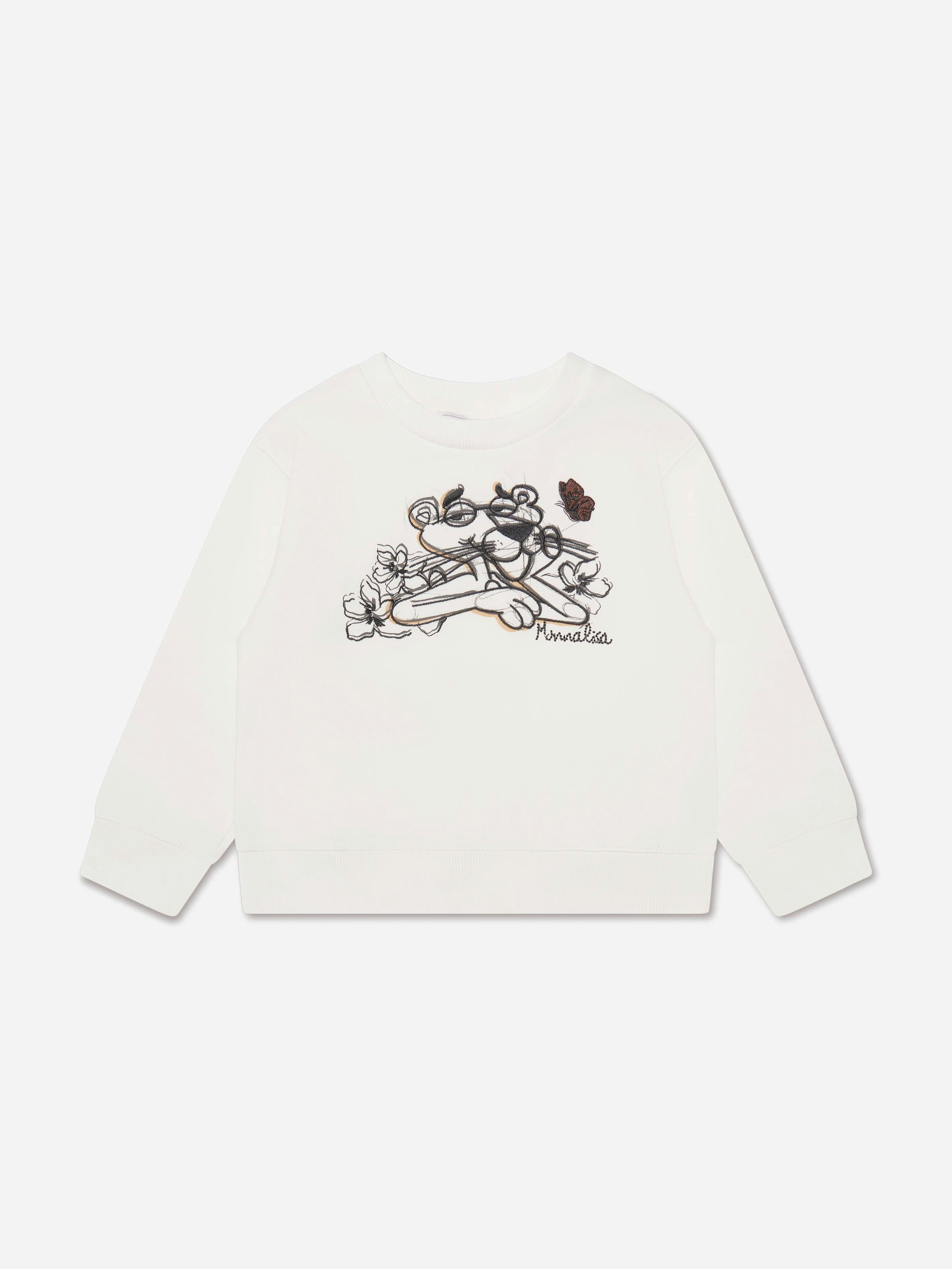Monnalisa Girls Pink/Ivory Panther Sweatshirt In - 4 Yrs