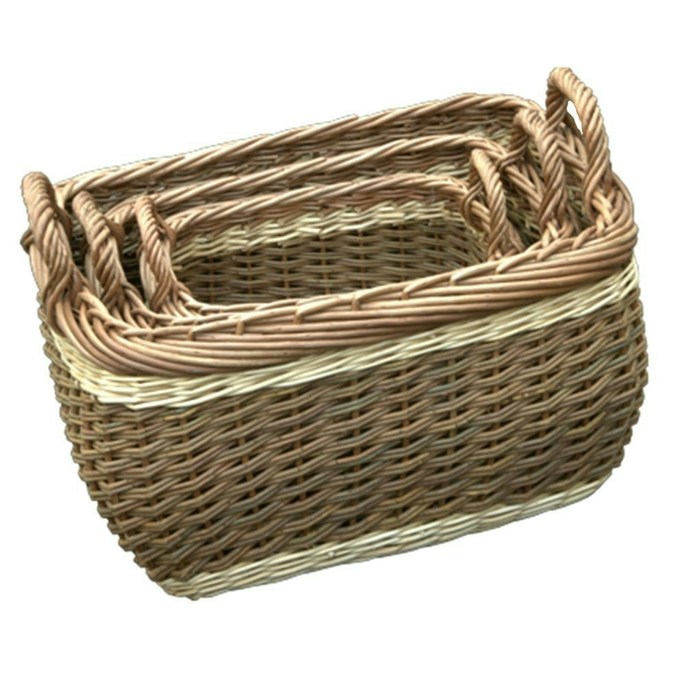 Red Hamper Set Of 3 Three Tone Wicker Storage Baskets